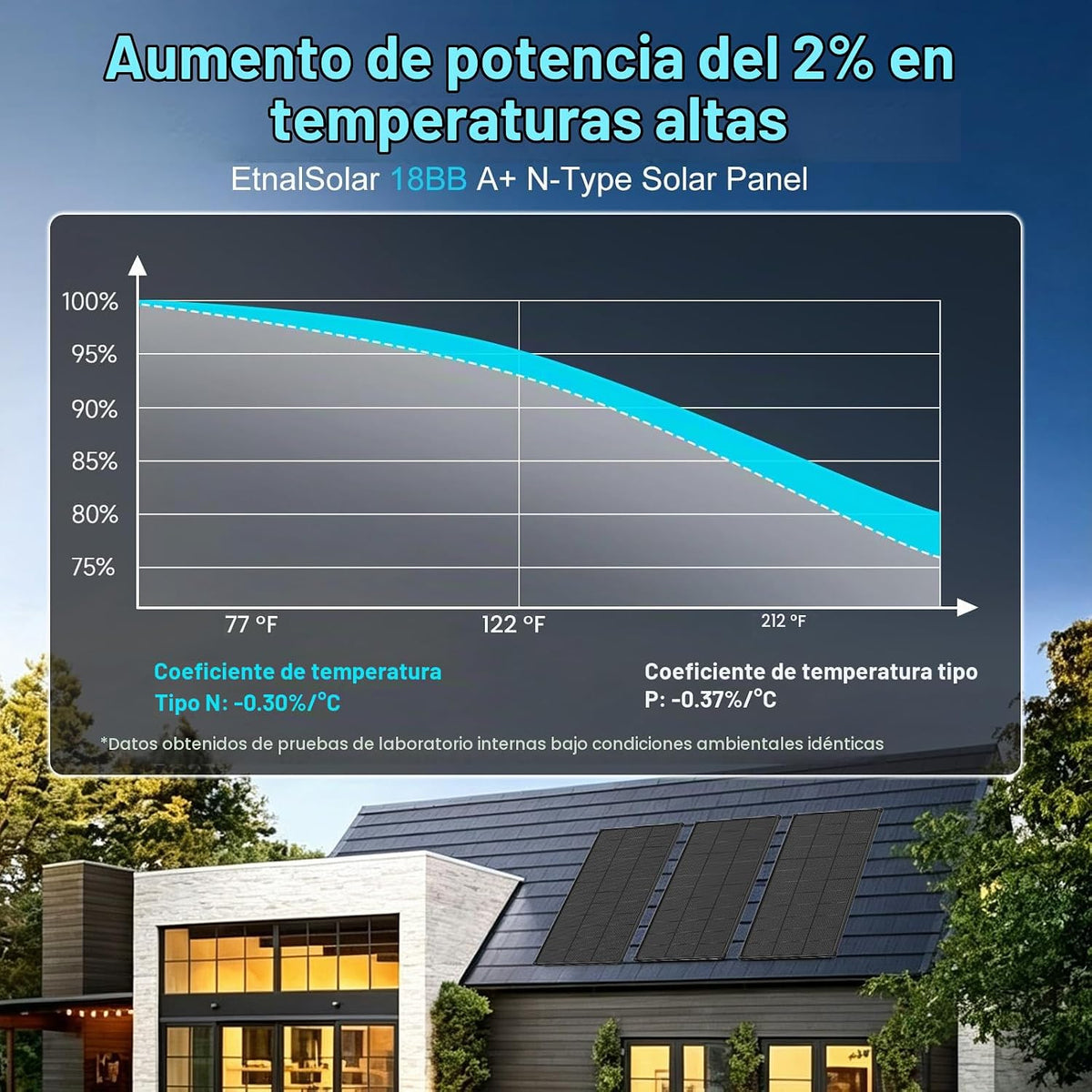 EtnalSolar Panel solar de 200 W, tipo N 18BB, paneles solares monoc...
