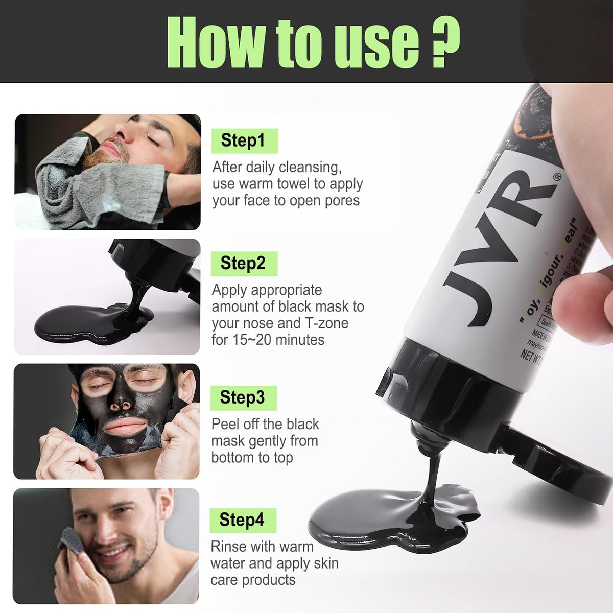 JVR Máscara facial Peel Off, máscara negra de carbón, máscara facia...