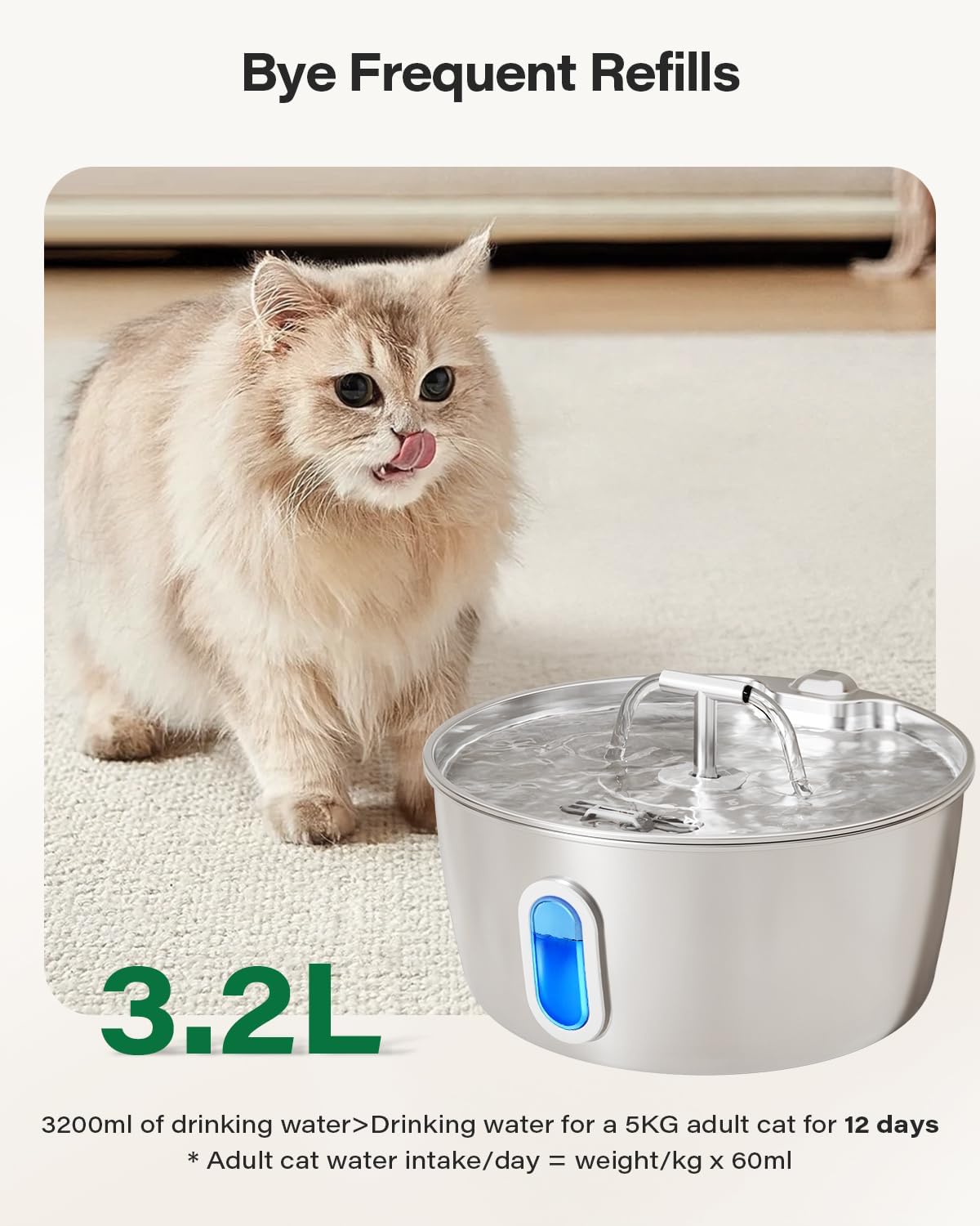 Fuente de agua para gatos de acero inoxidable, fuente de agua para...