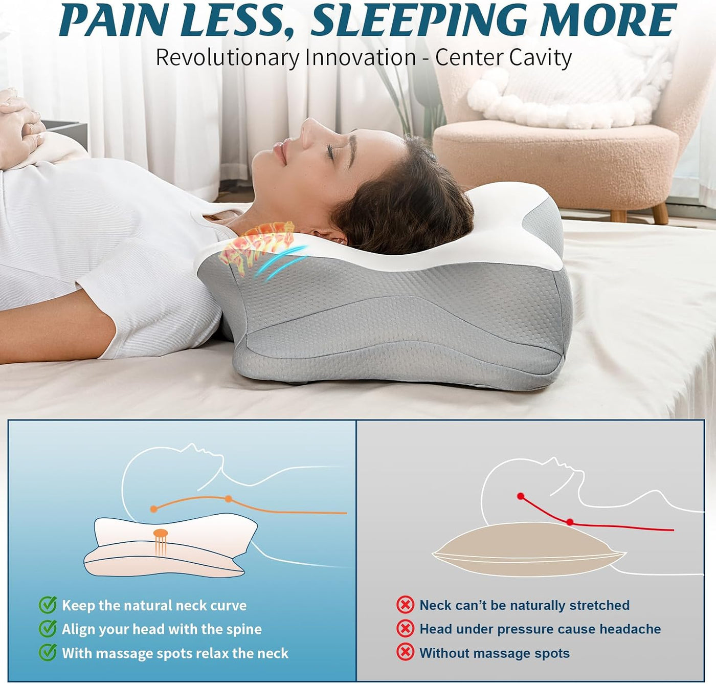 Almohada cervical para aliviar el dolor, almohada ergonómica para d...