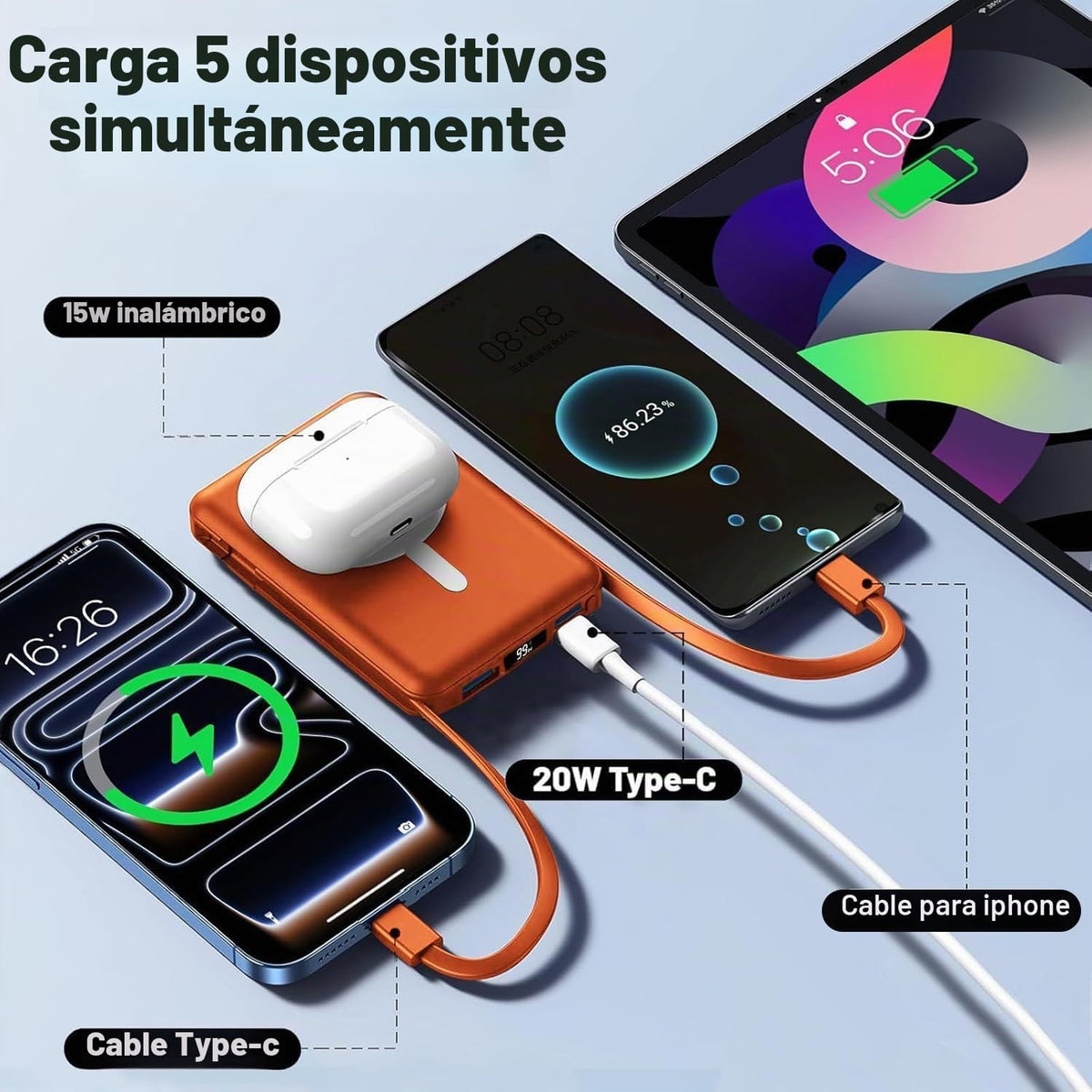 Azmuth para cargador portátil MagSafe, banco de energía magnético d...