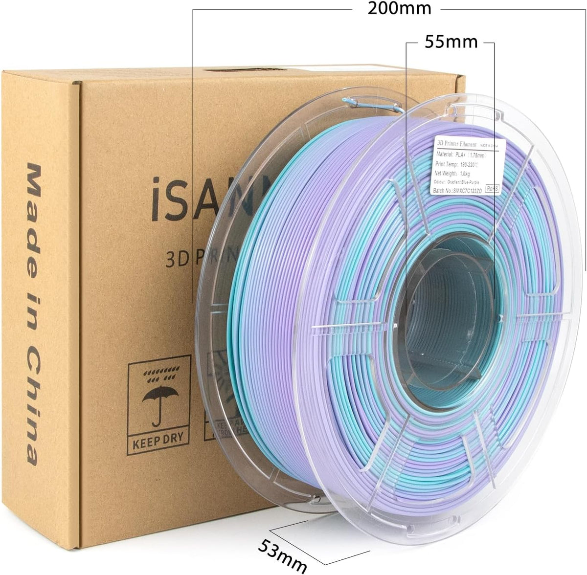 iSANMATE - Filamento PLA Plus de Arcoíris 1.75mm, Cambio Rápido Mul...