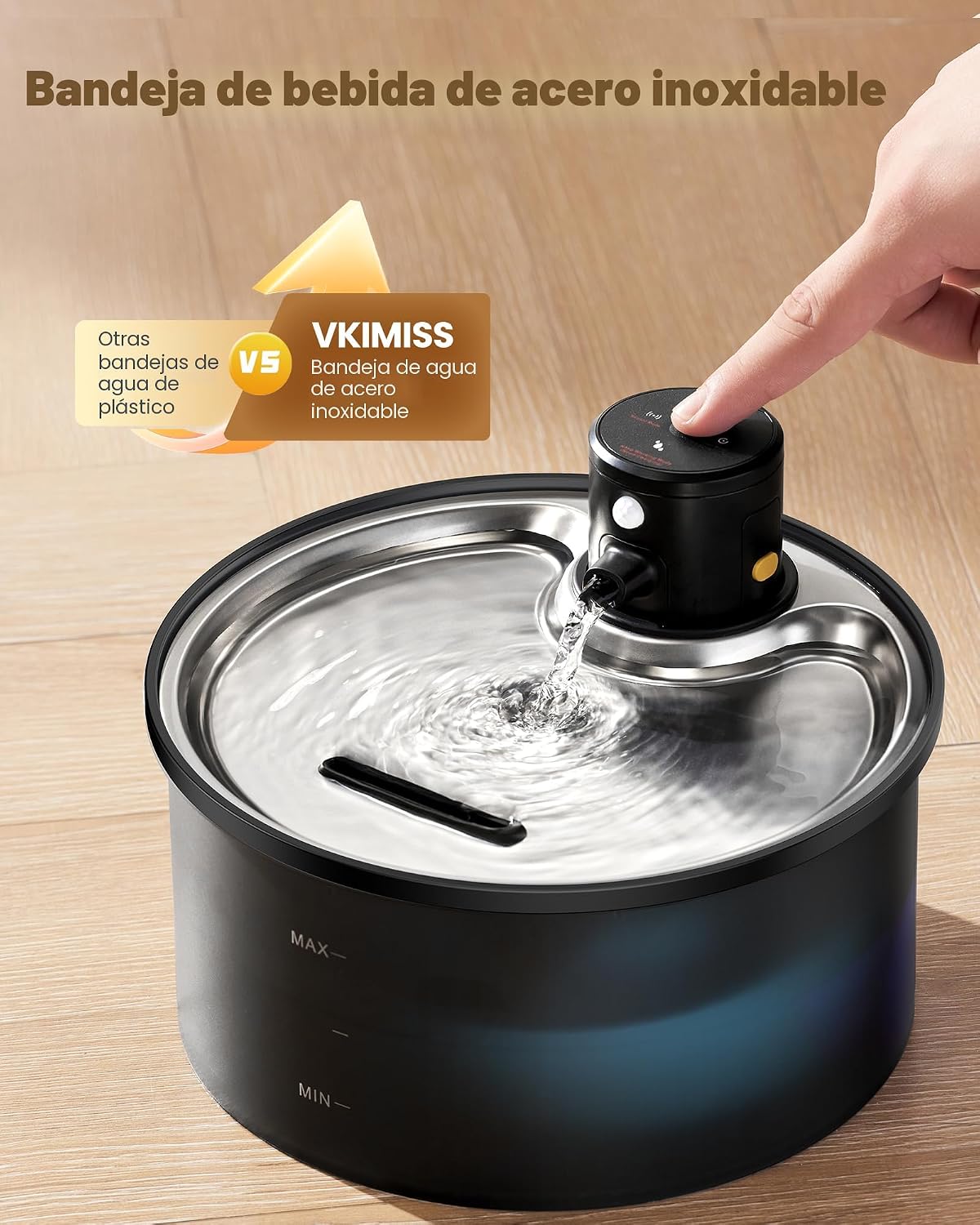 Fuente de Agua para Gatos Inalámbrica Sin Cable: 3.2L\/108oz Operad...