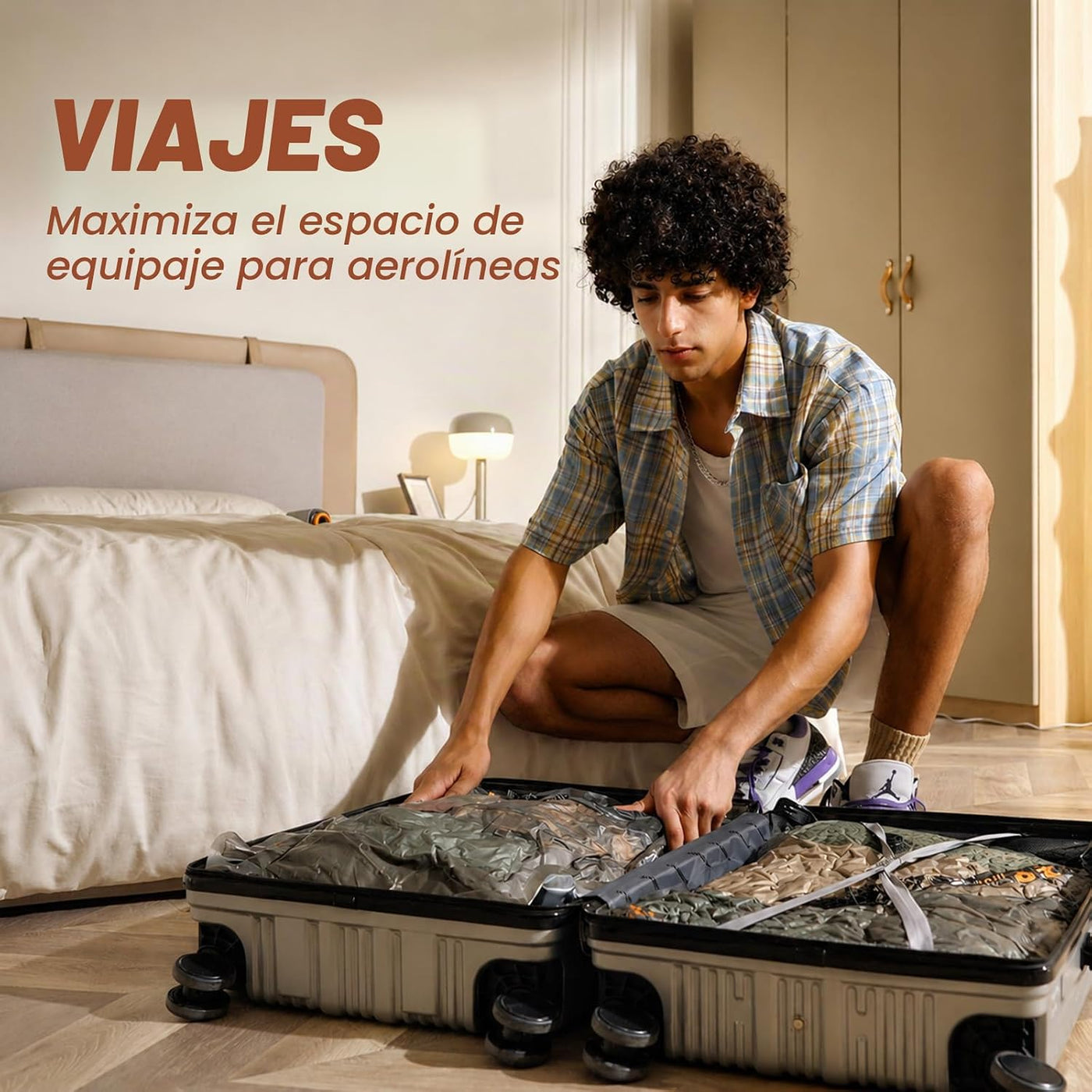 Juego de bolsas de almacenamiento de viaje con bomba inalámbrica re...