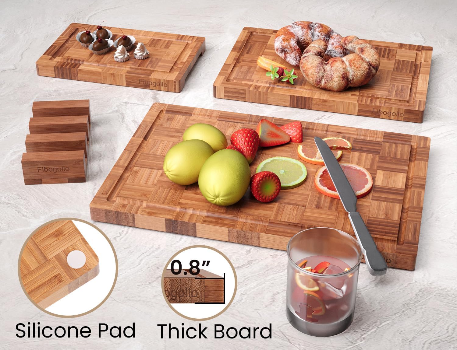 Fibogollo Tablas de Cortar de Bambú para Cocina, Juego de Tablas de...