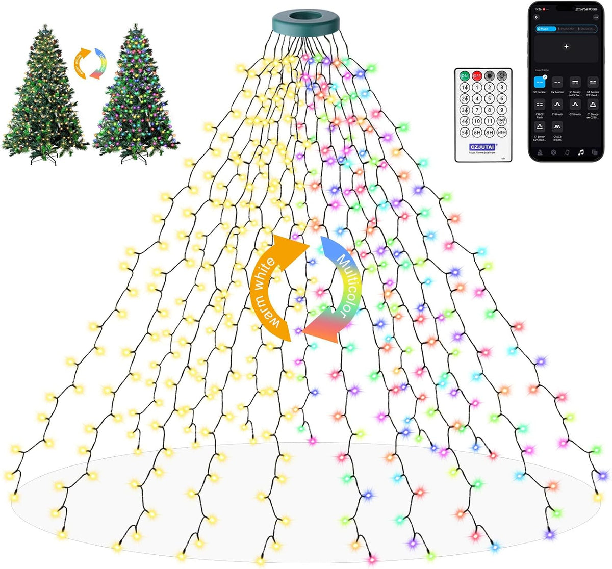 400 luces LED para árbol de Navidad, luces LED de Navidad con 17 mo...
