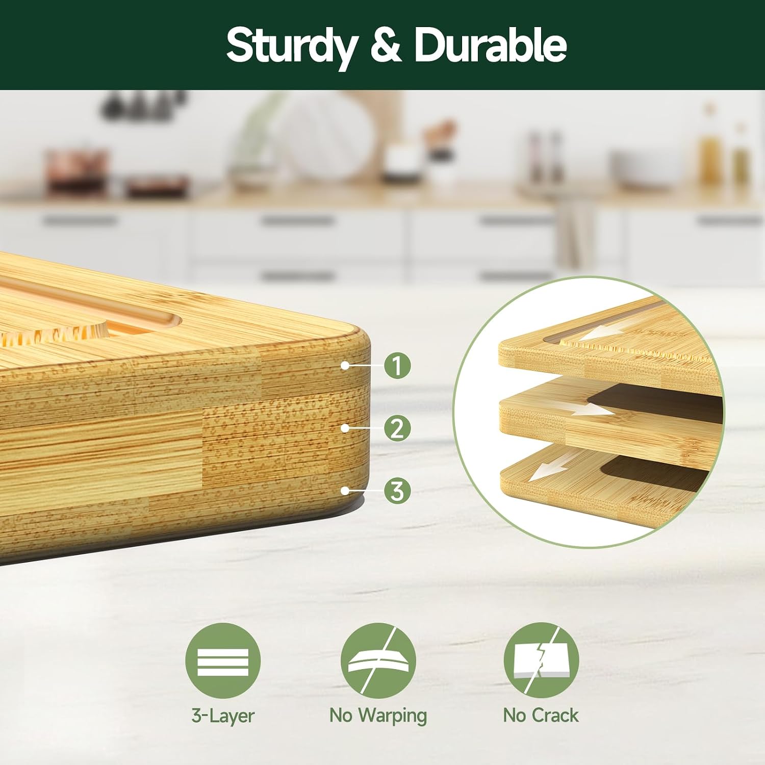 Zeawec Juego de 3 tablas de cortar de bambú para cocina, tablas de...