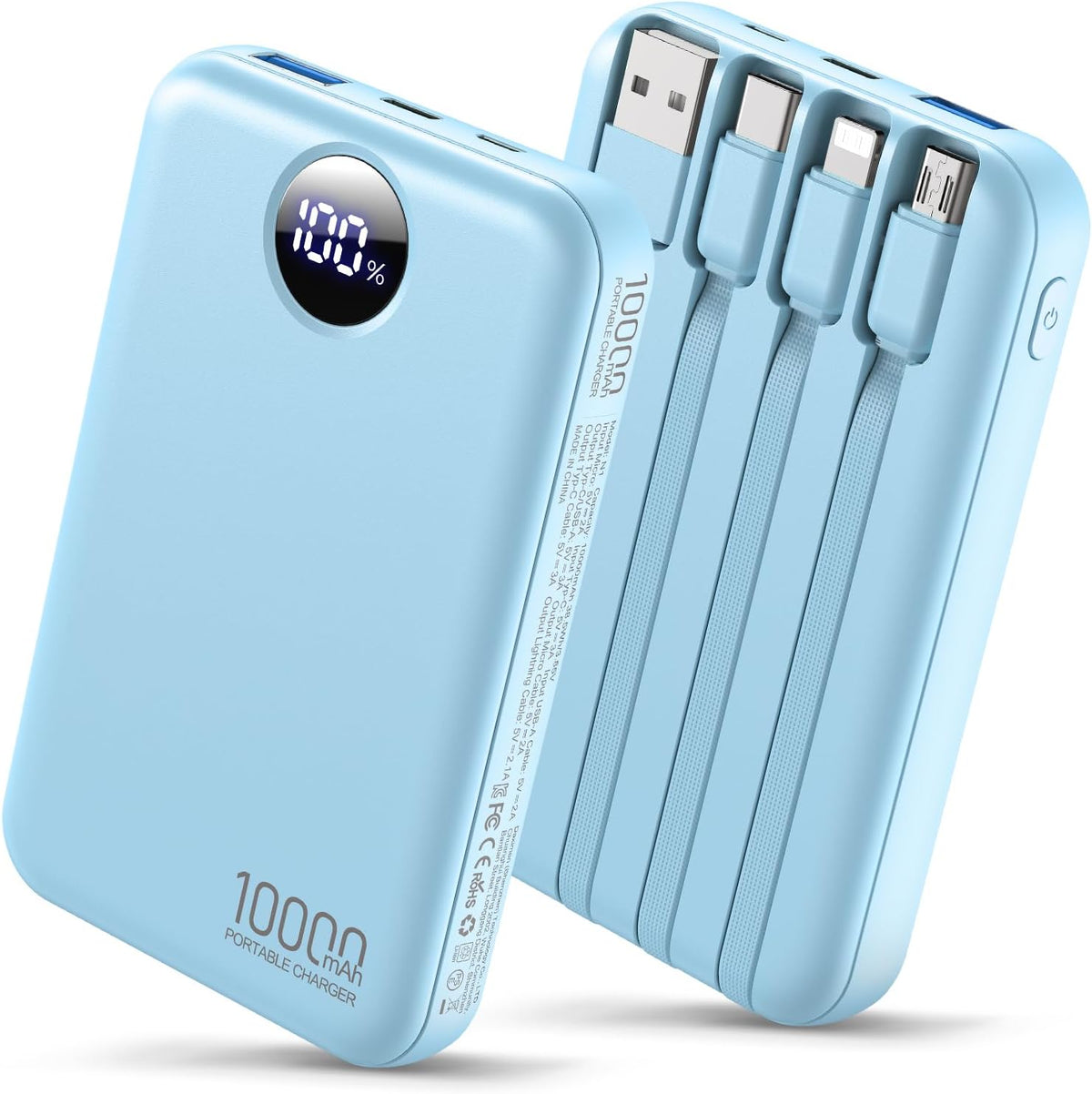 Cargador portátil Zmmyuluo 10000mAh con 4 cables incorporados 40% m...