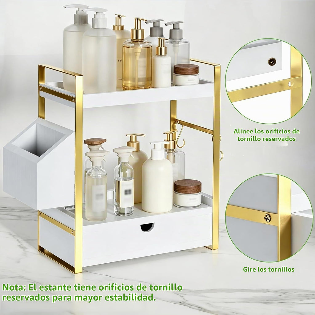 Organizador de mostrador de baño de 2 niveles, estante de tocador d...