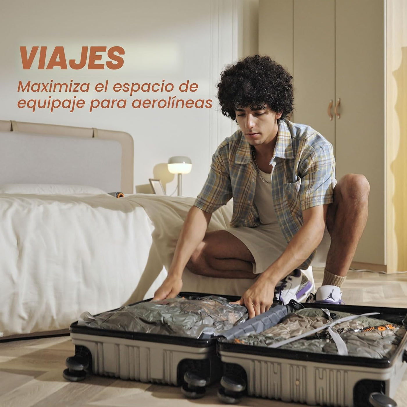 Juego de bolsas de almacenamiento de viaje con bomba inalámbrica re...