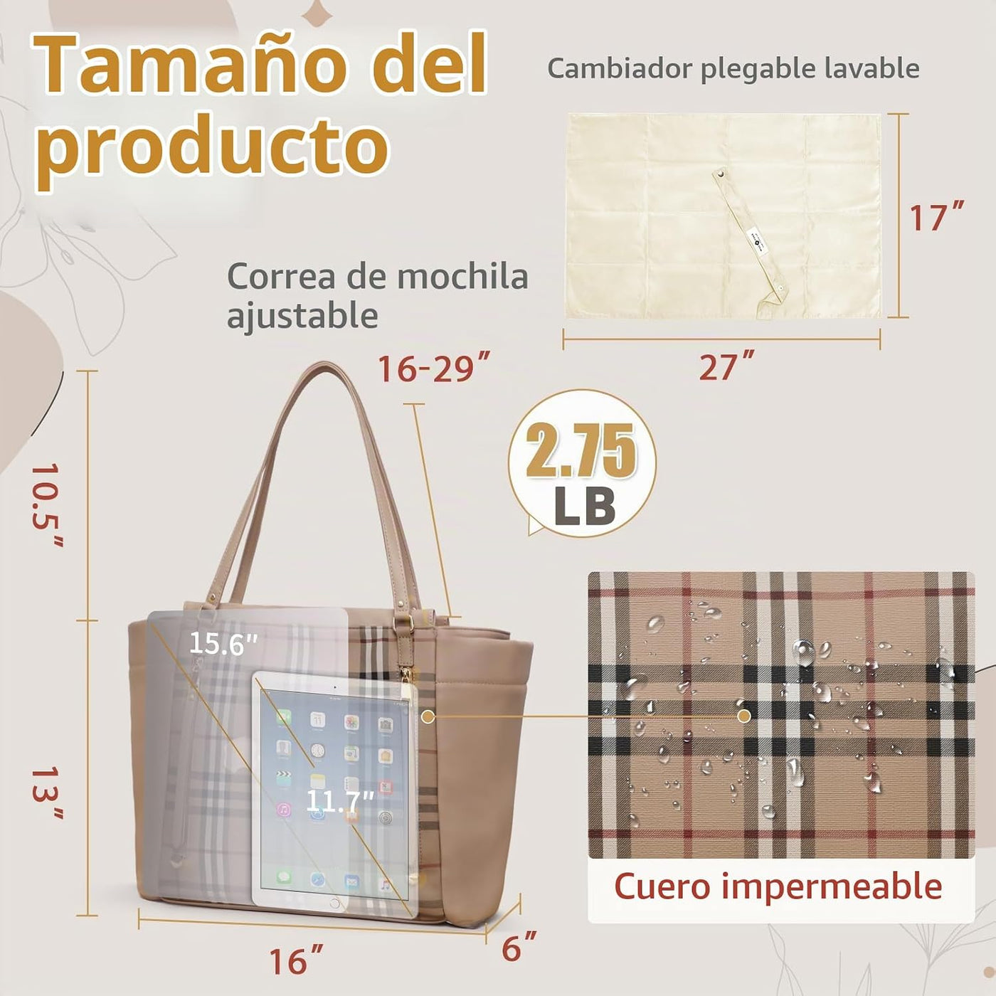 miss fong Bolsa de pañales a cuadros \u2013 Mochila de cuero para p...