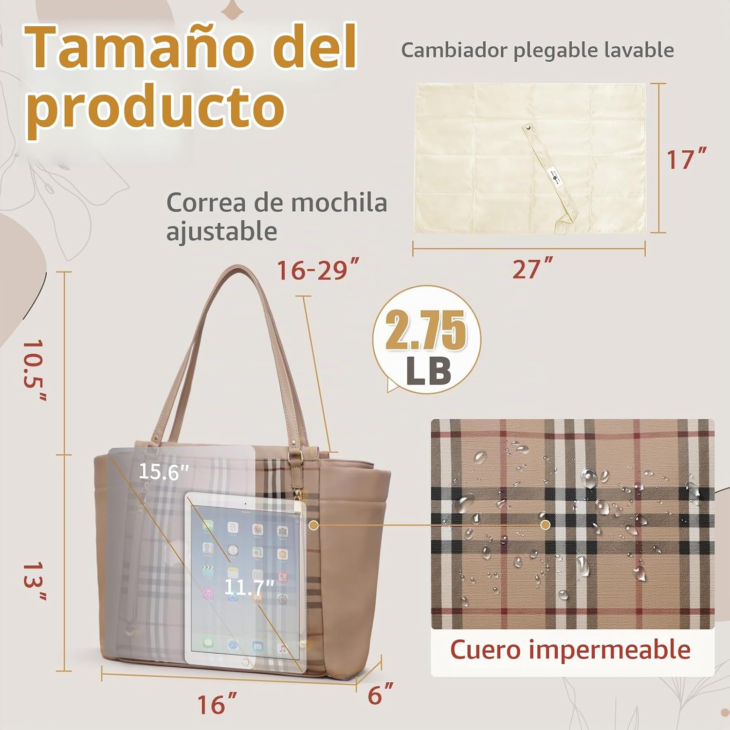 miss fong Bolsa de pañales a cuadros \u2013 Mochila de cuero para p...