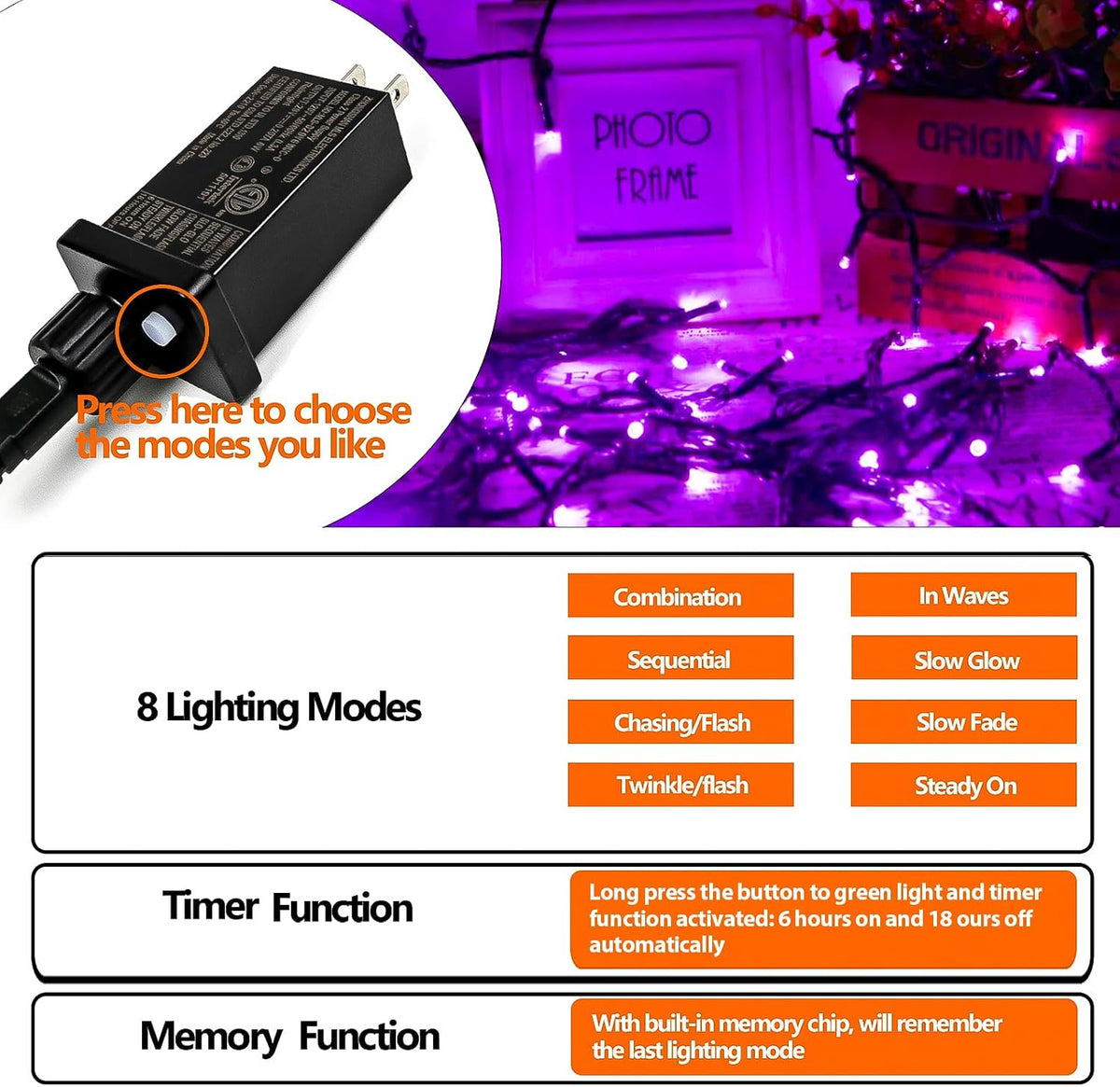 La secuencia púrpura extensible de Halloween de los 75.8FT 200 LED...