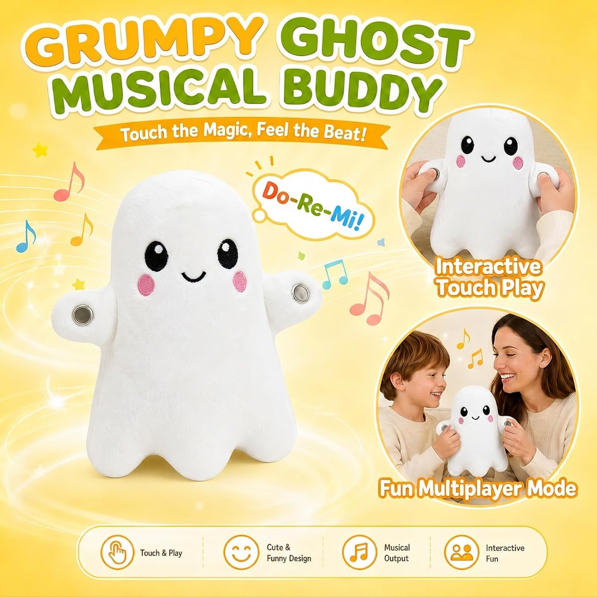 DoddyFun Juguetes sensoriales musicales, juego interactivo de peluc...