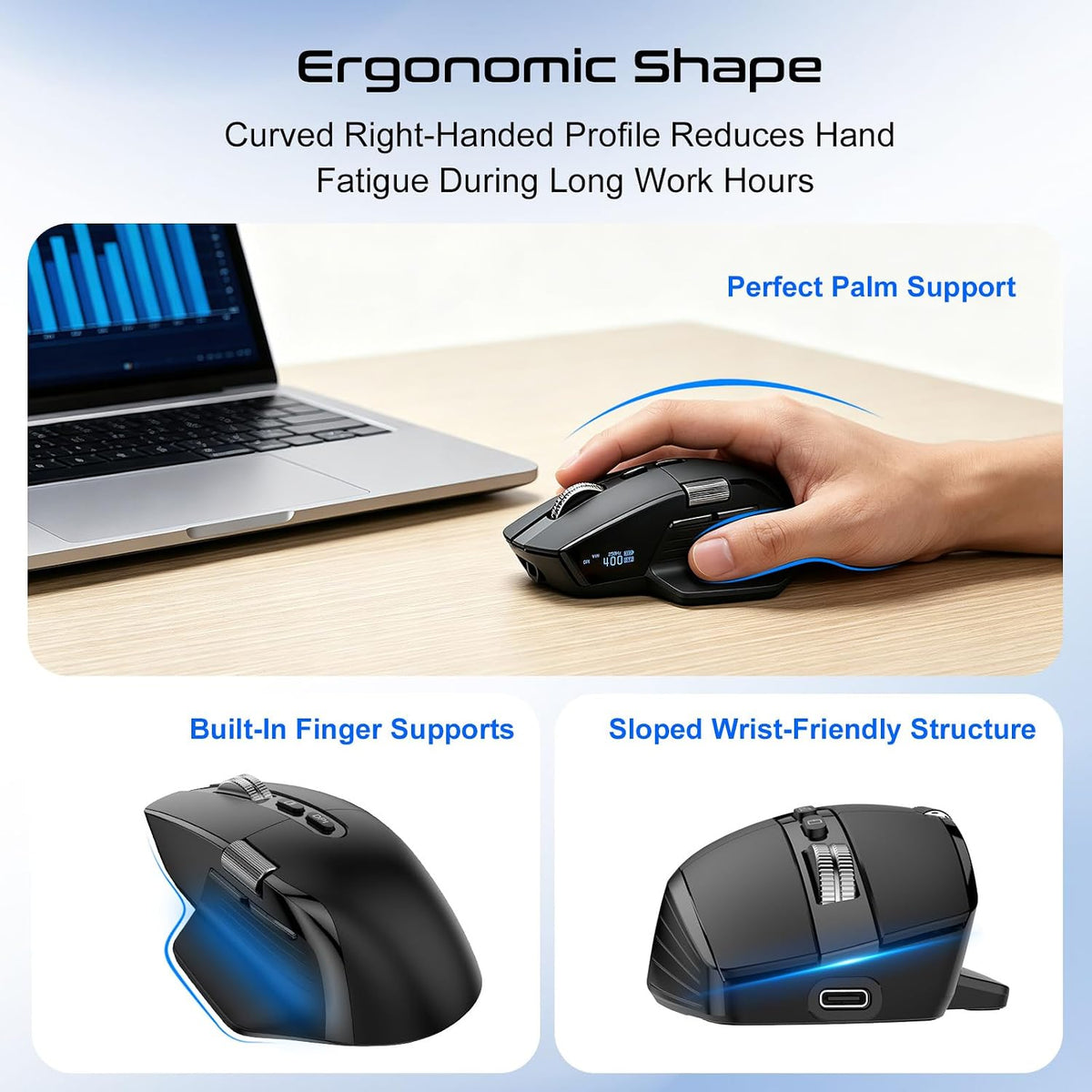 TSQQST Ratón inalámbrico para laptop, mouse ergonómico de computado...