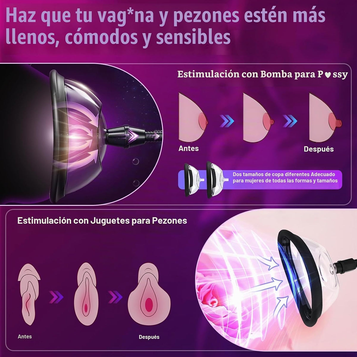 Bomba de pene bomba de coño 2 en 1 juguete para adultos, extensor d...