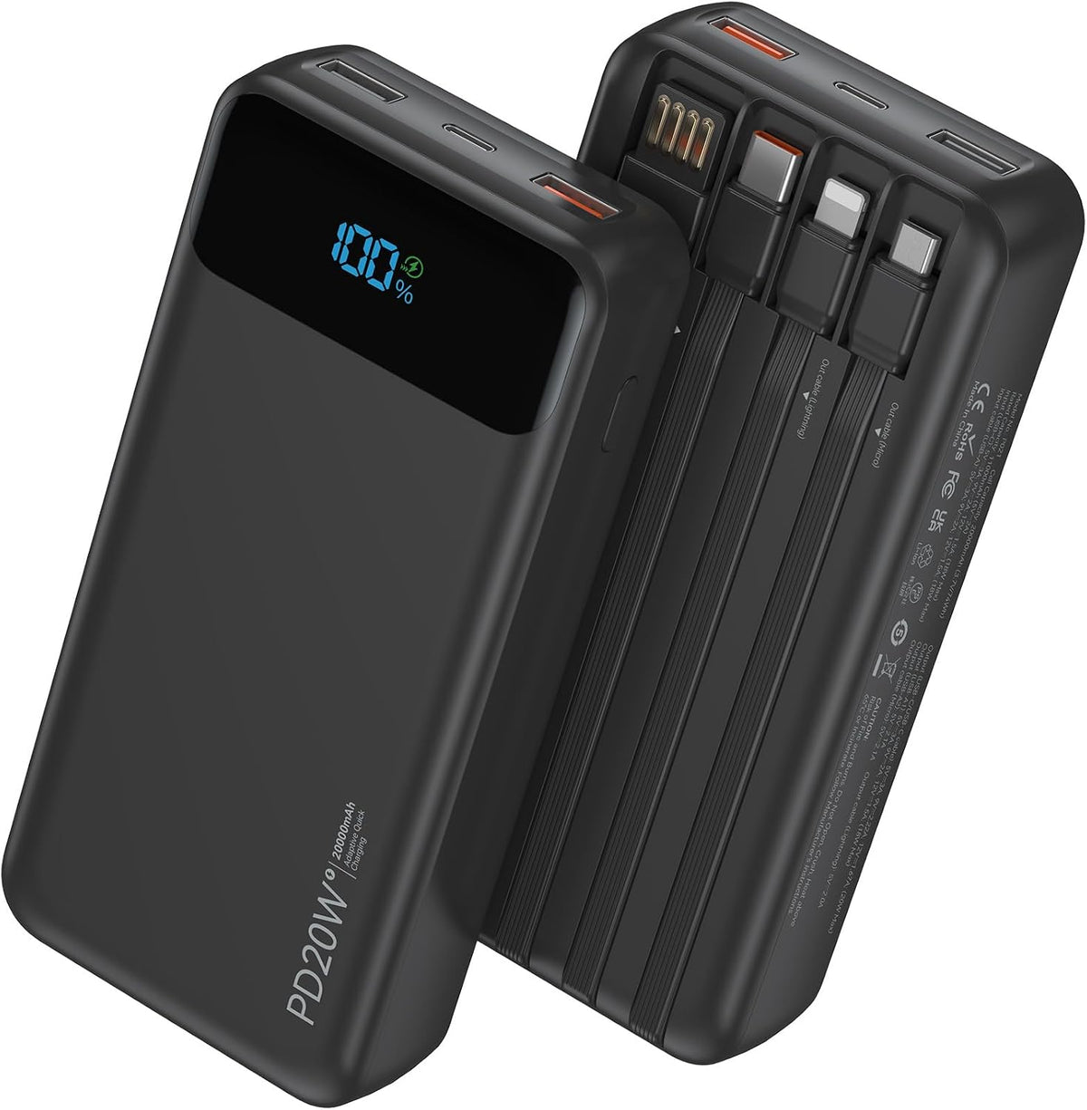 Nusyddy Cargador Portátil 20000mAh con 4 Cables Integrados y 6 Sali...