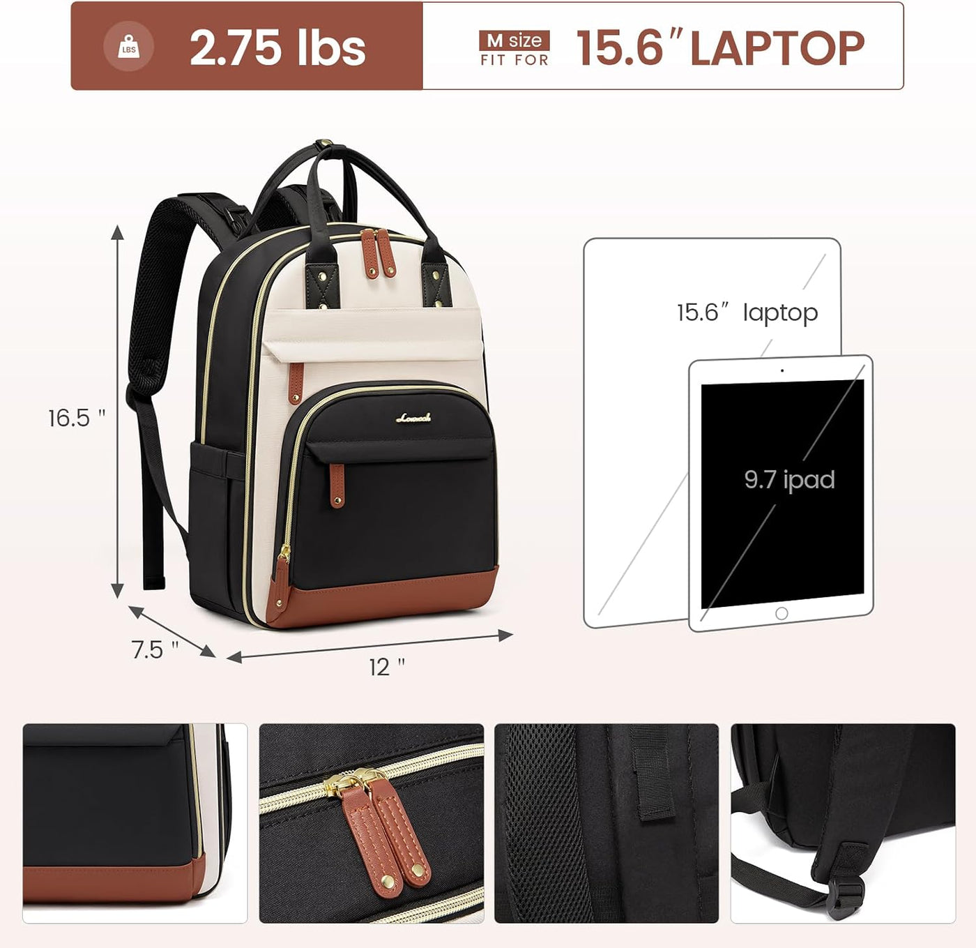 LOVEVOOK mochila para pañales de gran capacidad, Beige Marrón Negro...