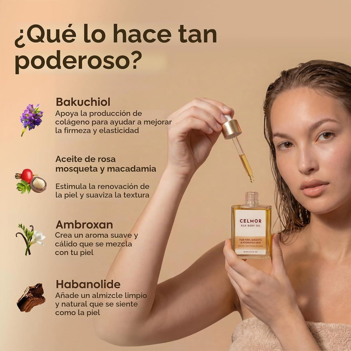 CELMOR Aceite corporal de seda para mujer | Antienvejecimiento, rea...