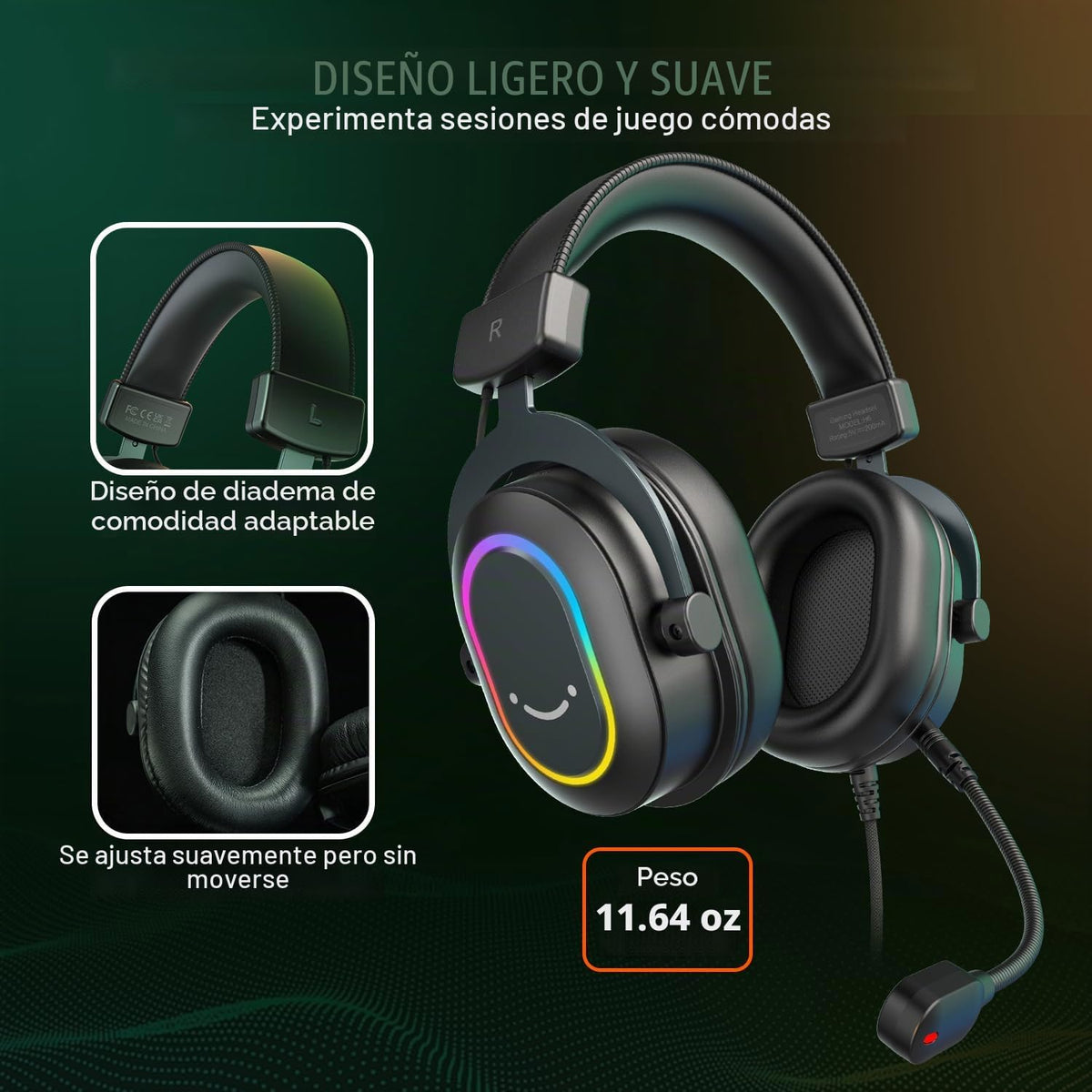 FIFINE AmpliGame H6 Auriculares USB con cable para juegos con RGB d...