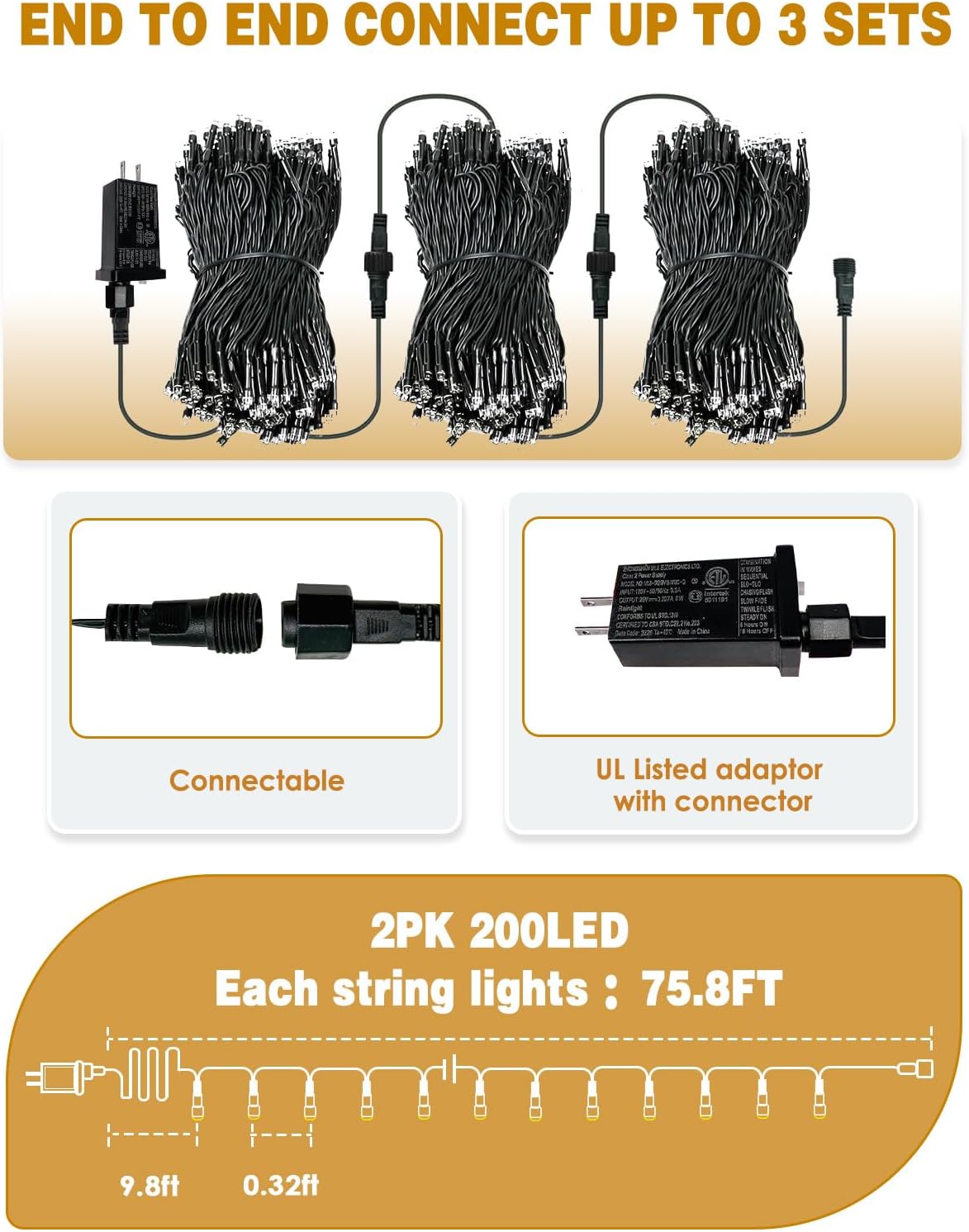 Paquete de 2 tiras de luces de Navidad extensibles para interiores...