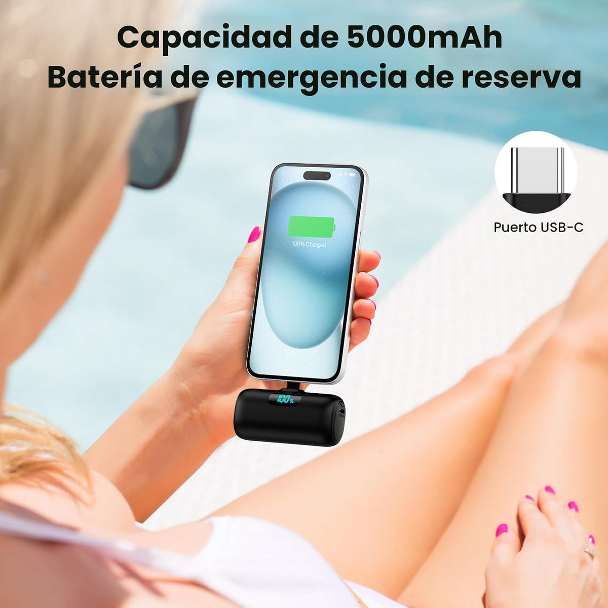 Mini cargador portátil USB C, batería mejorada de carga rápida PD d...