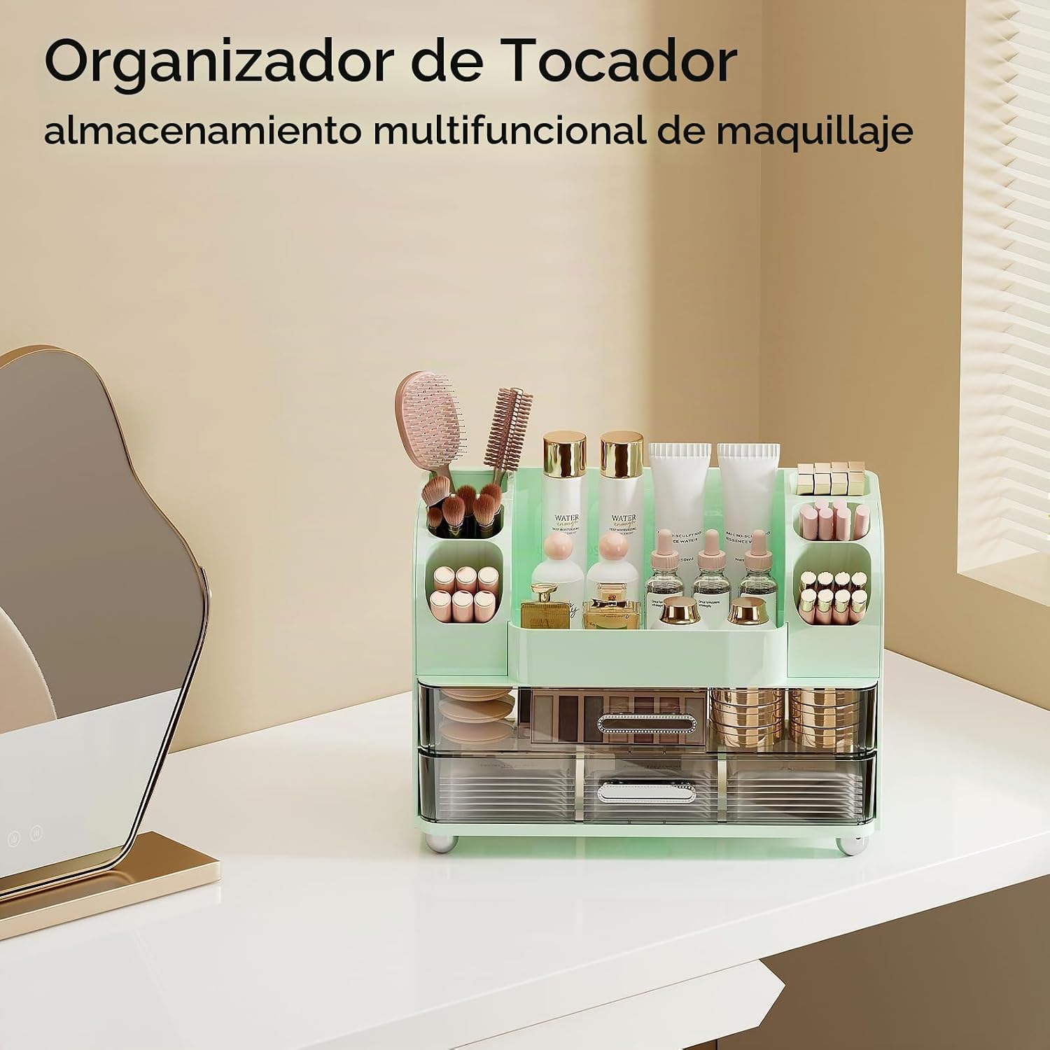 UFORU Organizador de maquillaje para tocador con 2 cajones grandes,...