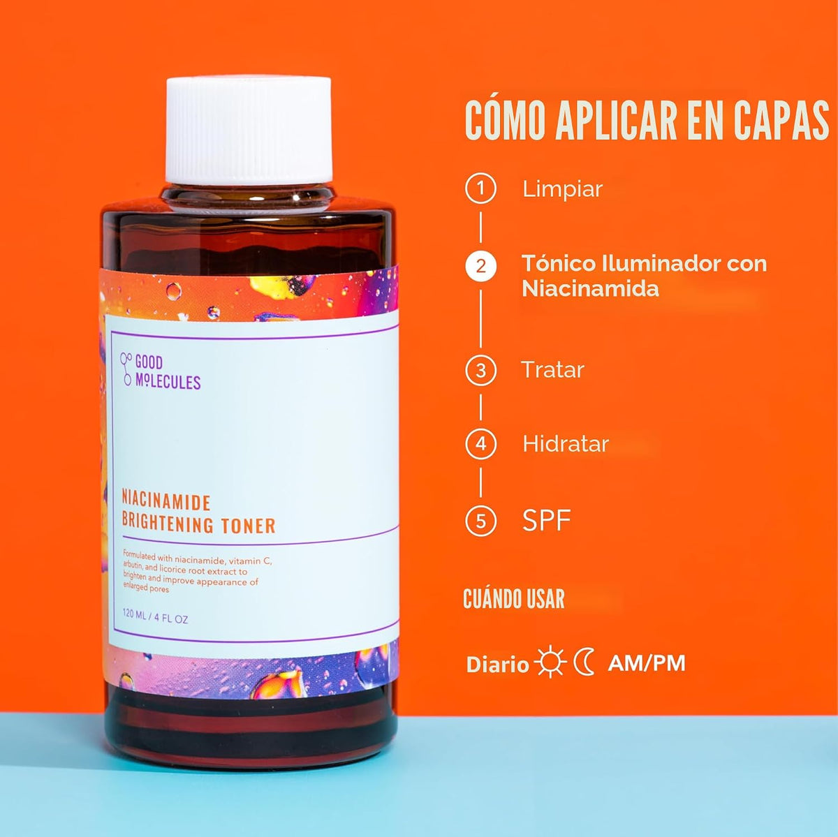 Good Molecules Tónico iluminador de niacinamida con arbutina, 4 fl...