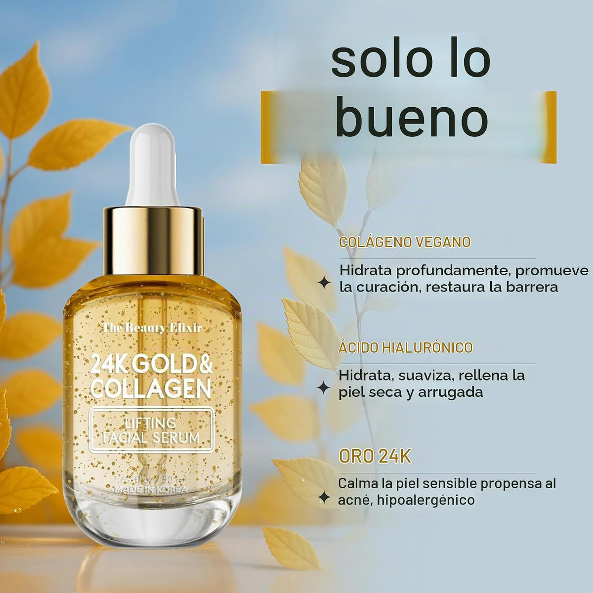 The Beauty Elixir - Suero de colágeno para cara con oro de 24 quila...