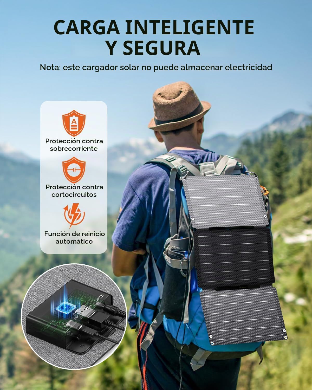 BigBlue - Cargador solar de carga rápida de 30 W con salidas USB-A,...