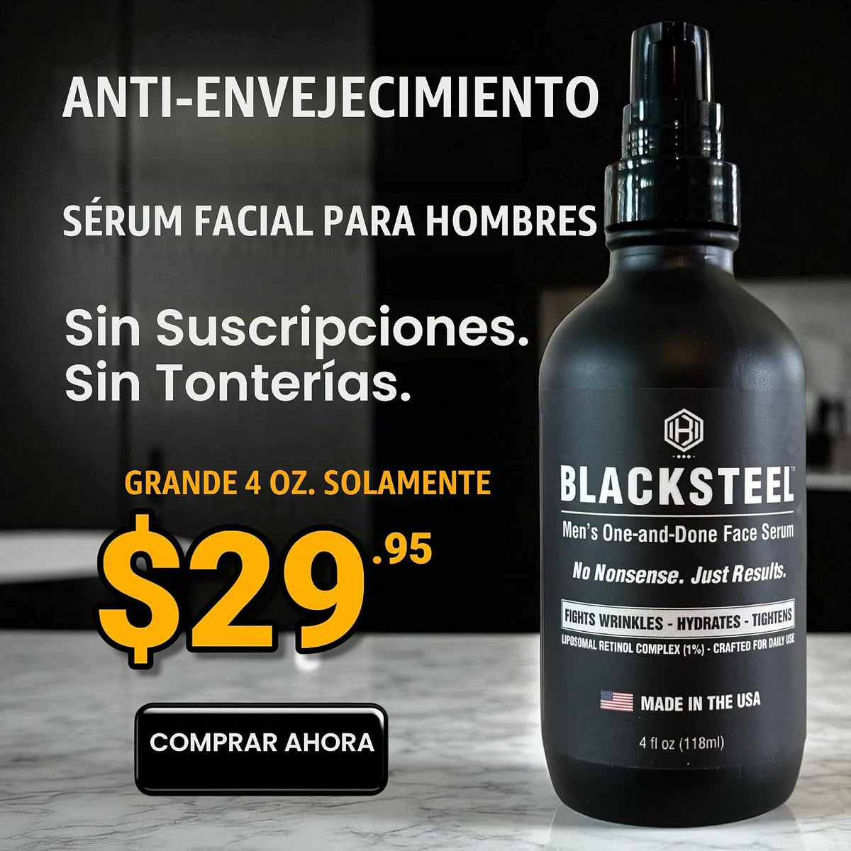 BLACKSTEEL Suero facial antienvejecimiento para hombre con retinol...
