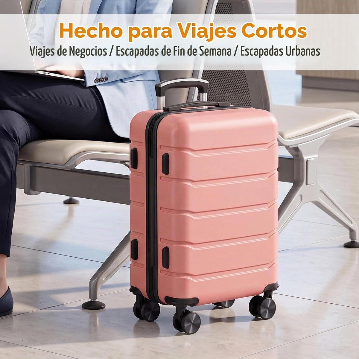NEWBULIG Equipaje de mano, Maleta de carcasa rígida, negro, Rosa, 2...