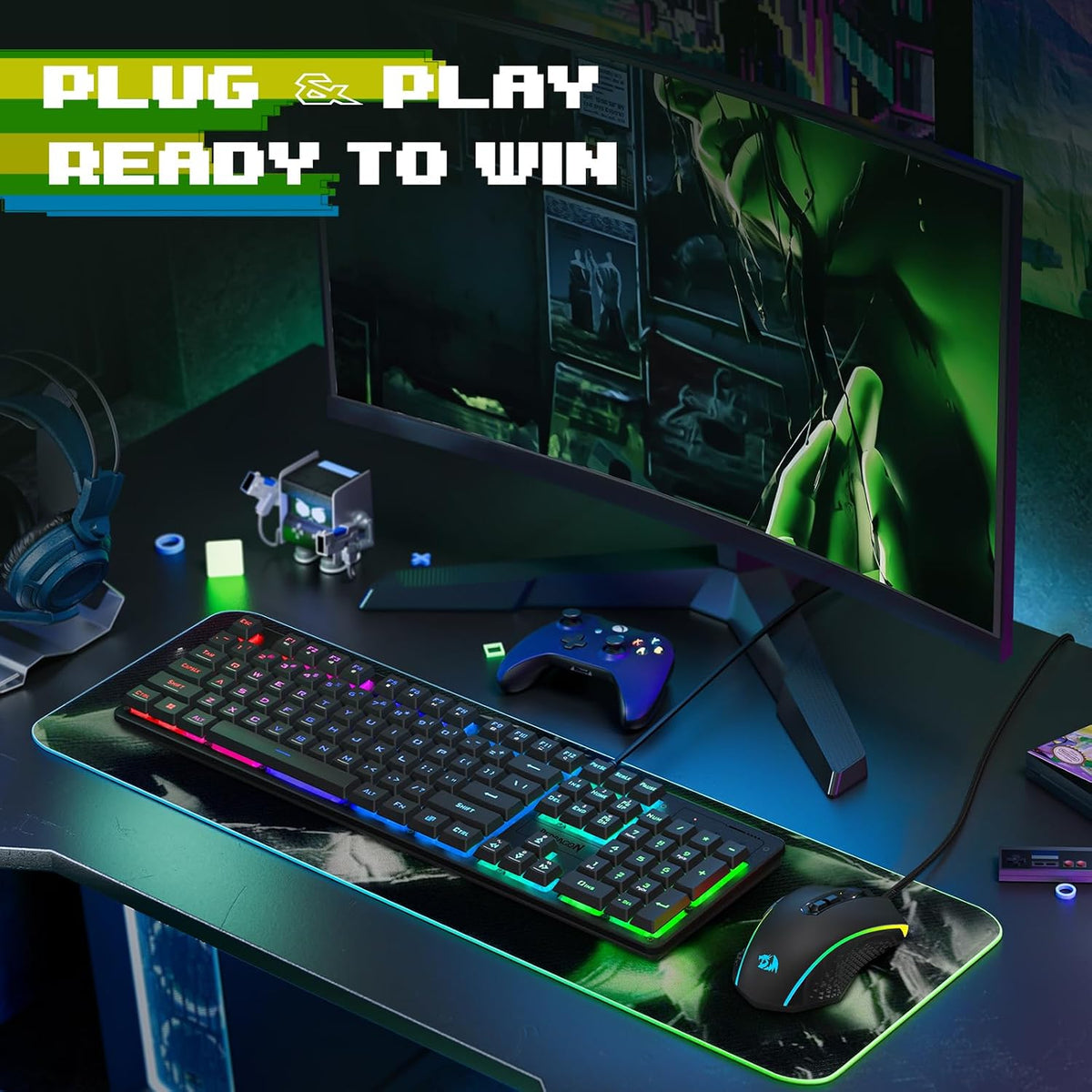 Redragon, combo actualizado de teclado y mouse para juegos S107, te...
