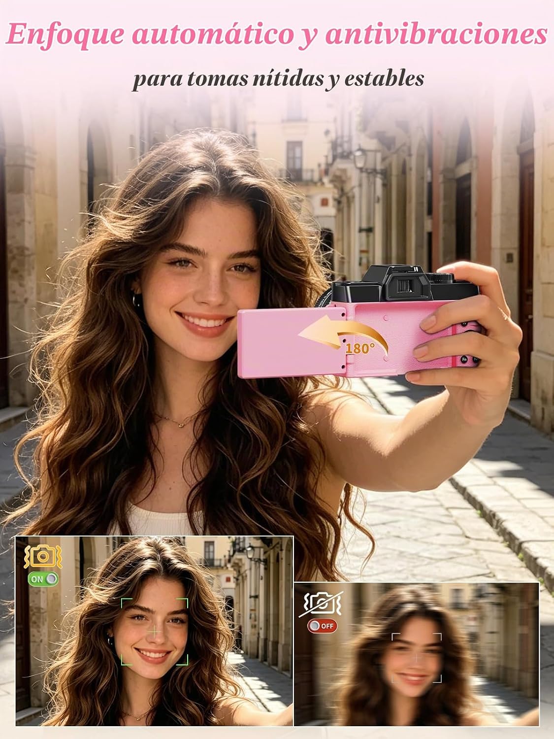 Cámara digital True 5K 64MP para fotografía (rosa intenso) | Enfoqu...