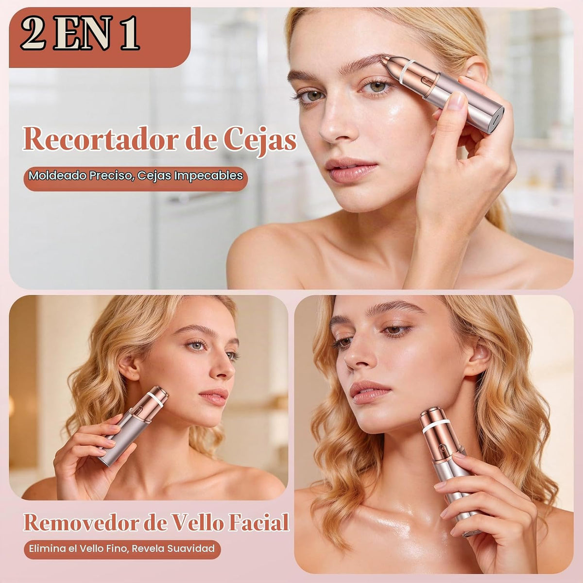 Recortador de cejas 2 en 1, depilación facial para mujeres, recarga...
