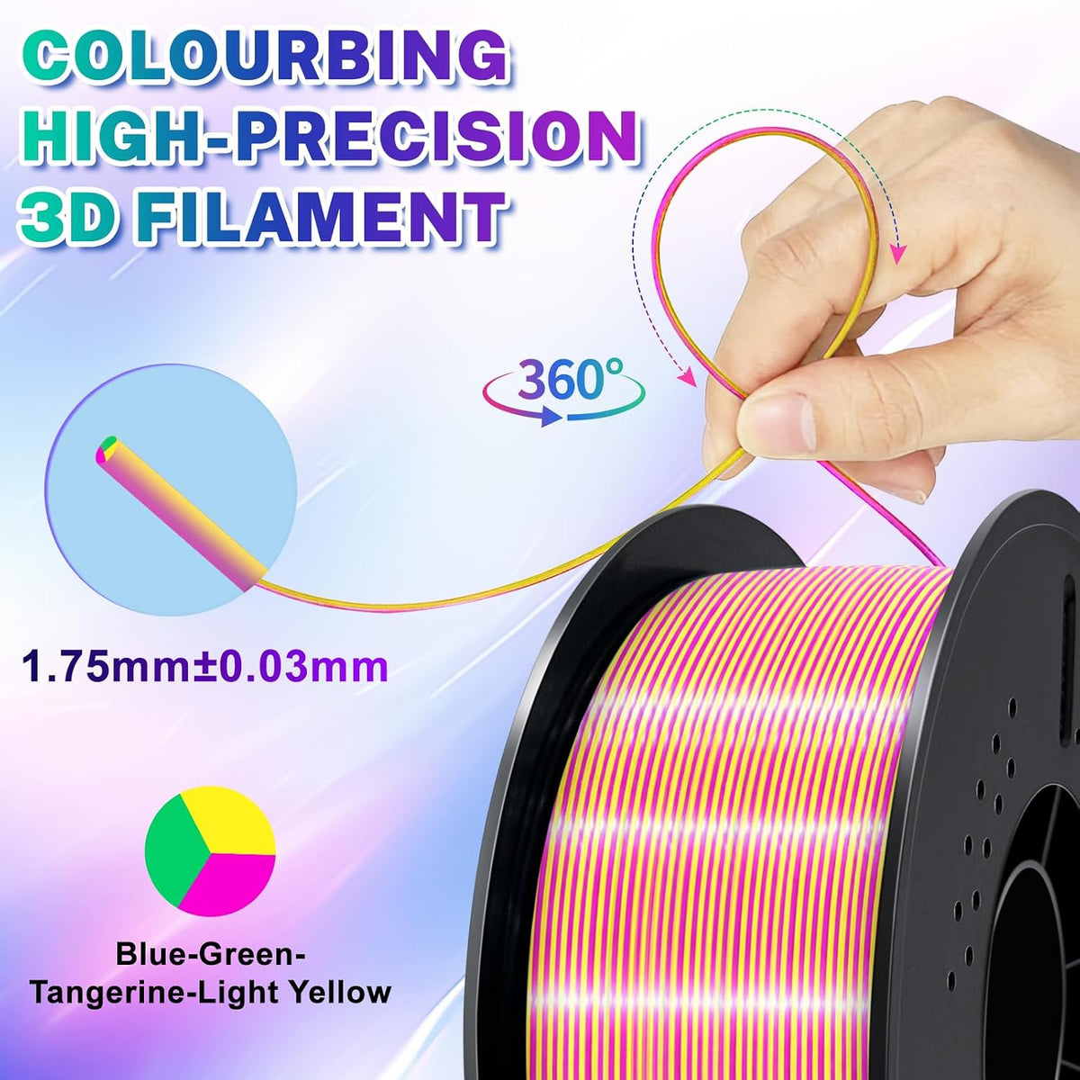 Colourbing Filamento de seda tricolor PLA+ para impresora 3D de 0.0...