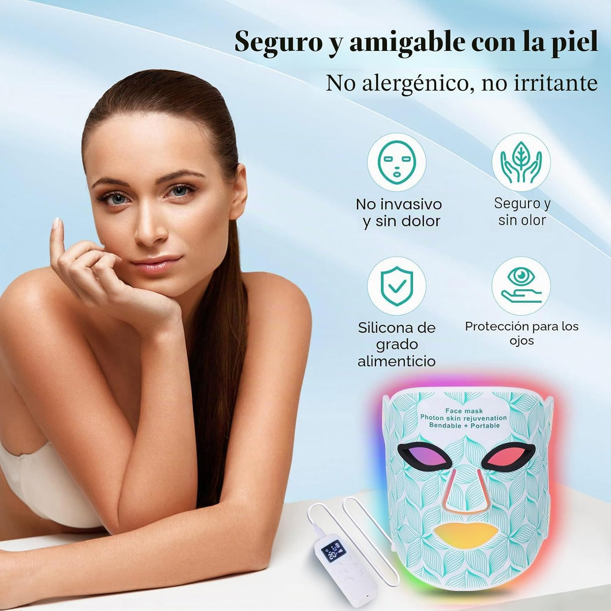 Terapia de luz roja para cara, mascarilla LED de 8 colores para | 8...