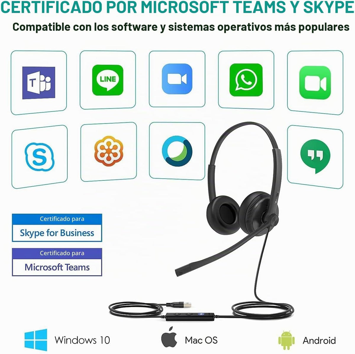 Auriculares USB Yealink UH34 con micrófono, auriculares estéreo con...