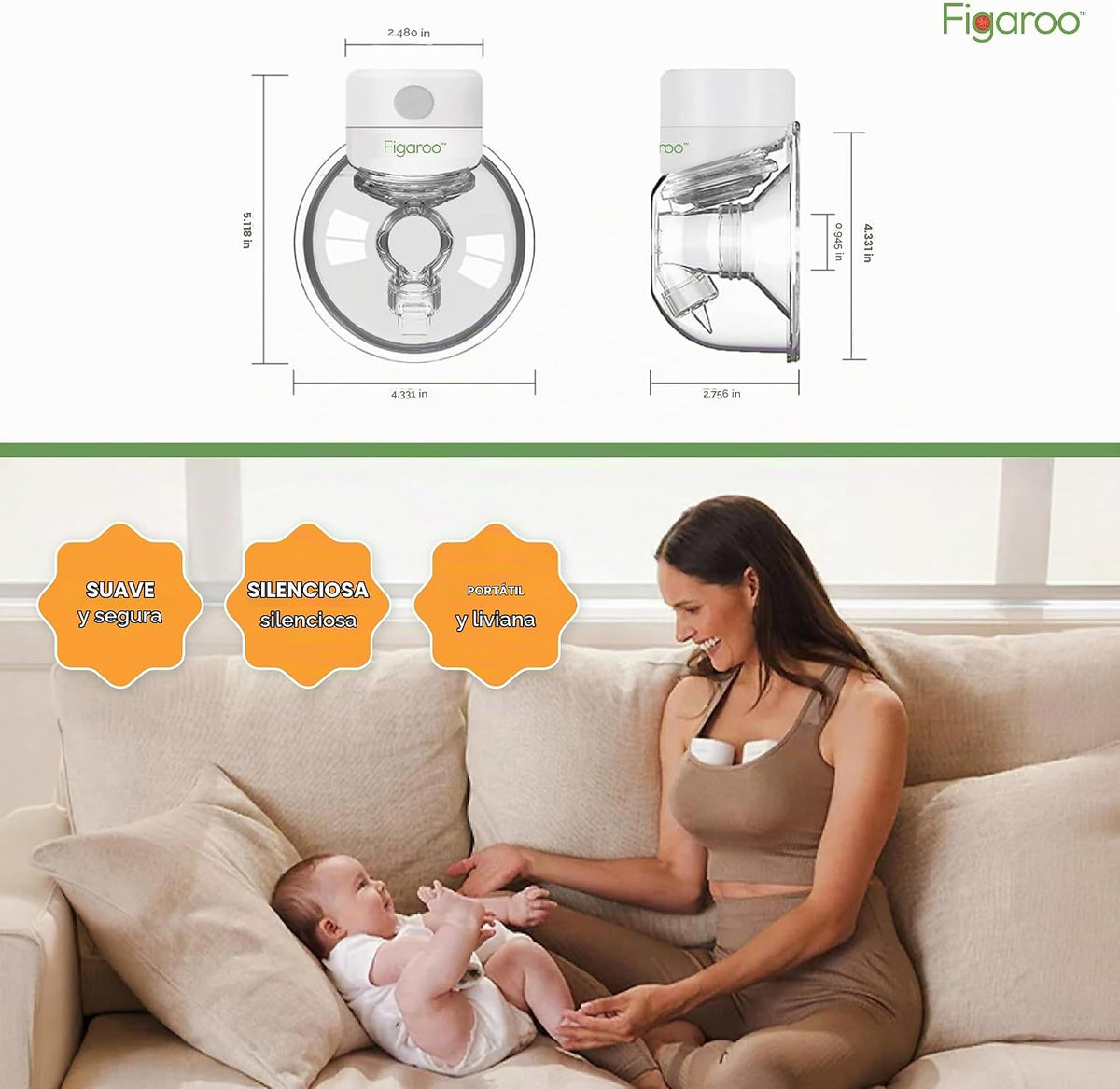 Figaroo Ease - Extractor de leche portátil manos libres, 12 niveles...