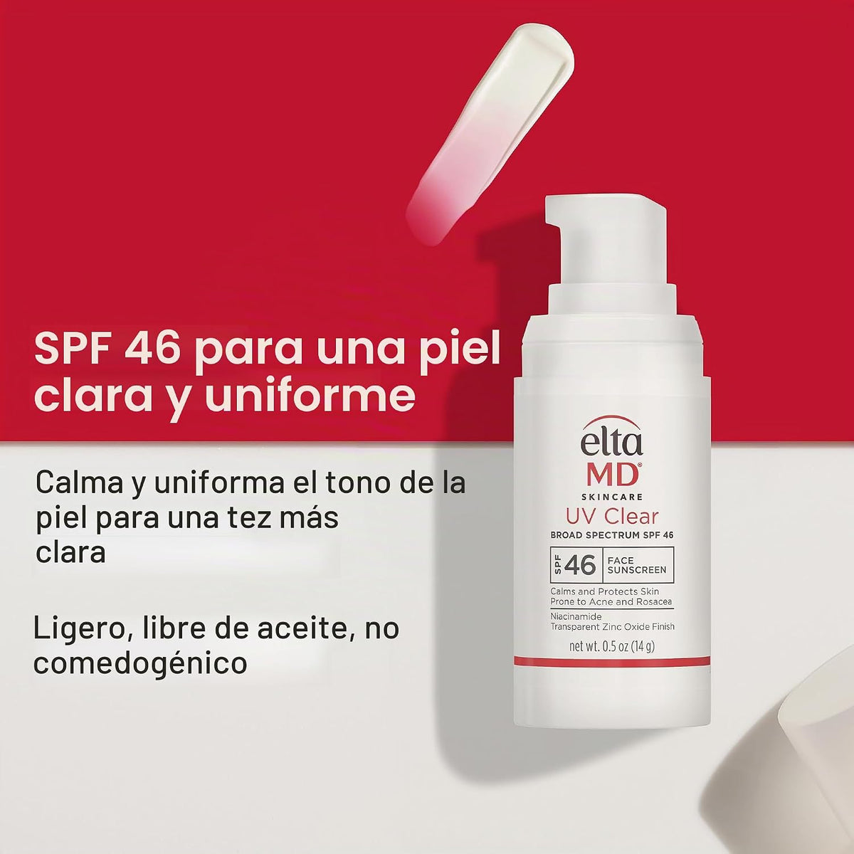 Protector solar facial transparente UV EltaMD con óxido de zinc, si...