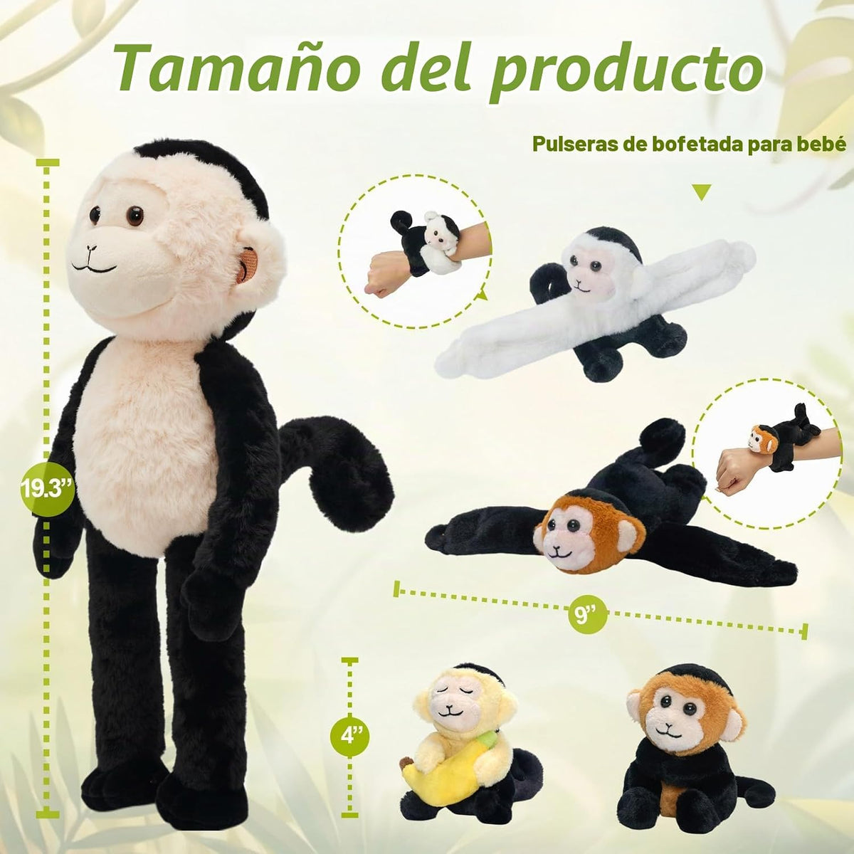 Mono de peluche de 5 piezas, 19.3 pulgadas, pulsera abrazable para...
