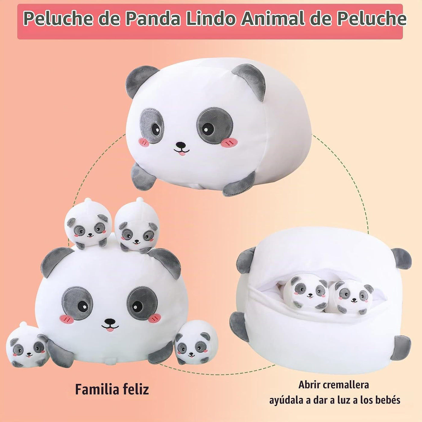 SQEQE Panda Mommy - Animal de peluche con 4 pandas de bebé, juguete...
