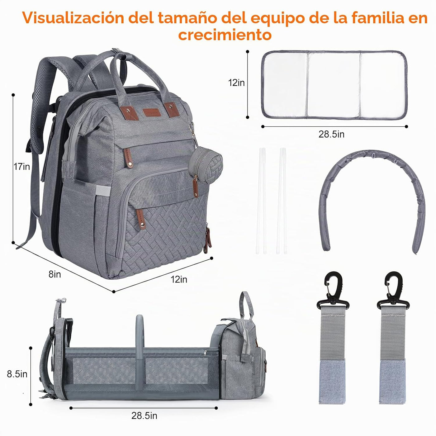 Shengmeister Mochila para pañales con cambiador, color gris | Tela...