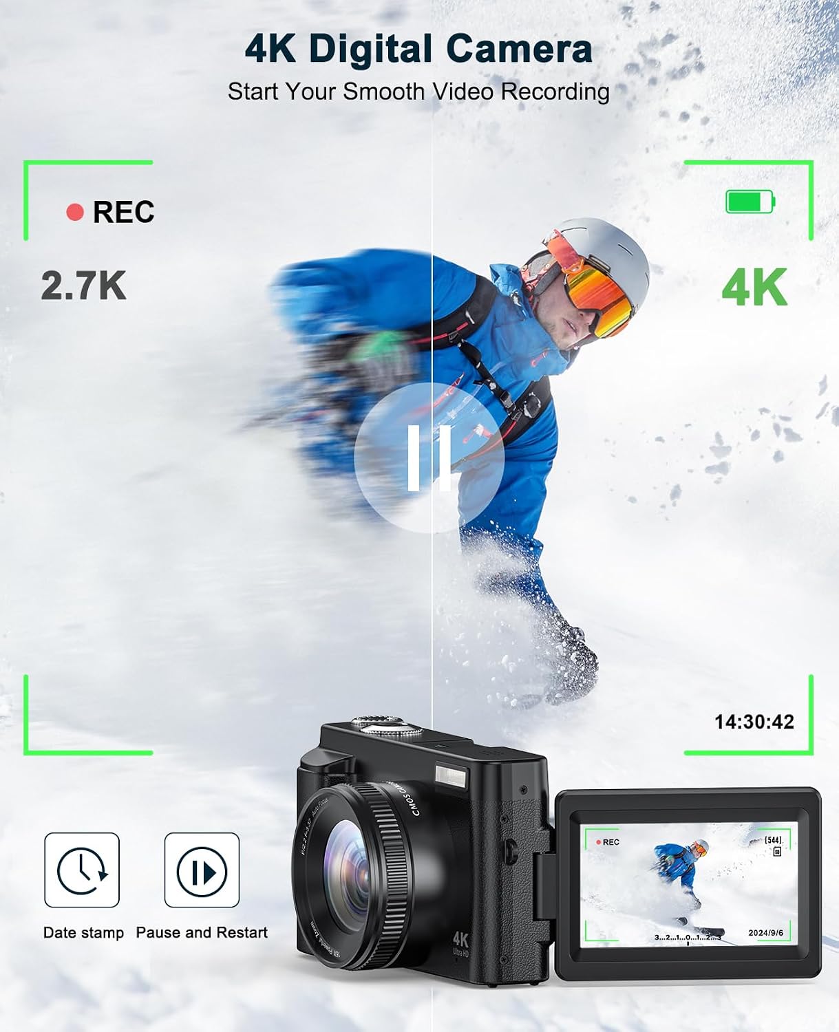 Cámara digital 4K para fotografía y video, cámara de videoblogs de...
