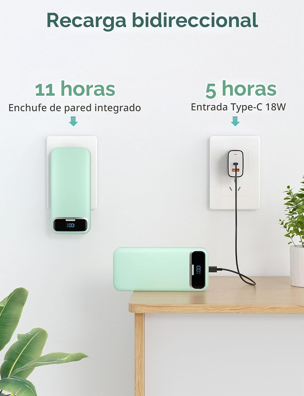 aonidi - Cargador portátil de 20000 mAh con cables integrados y enc...