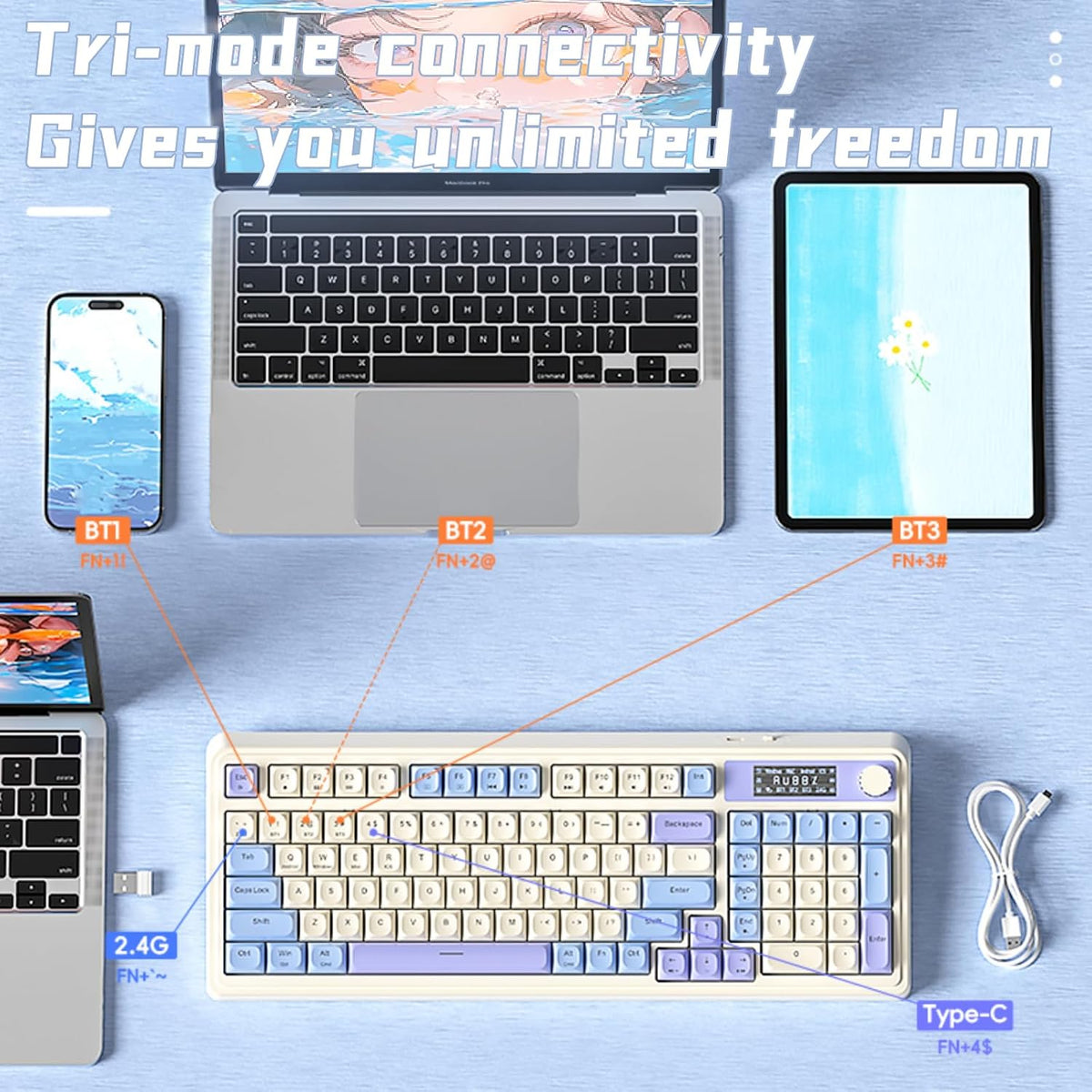 Teclado para juegos AULA S99 Pro, lindo teclado cremoso con pantall...