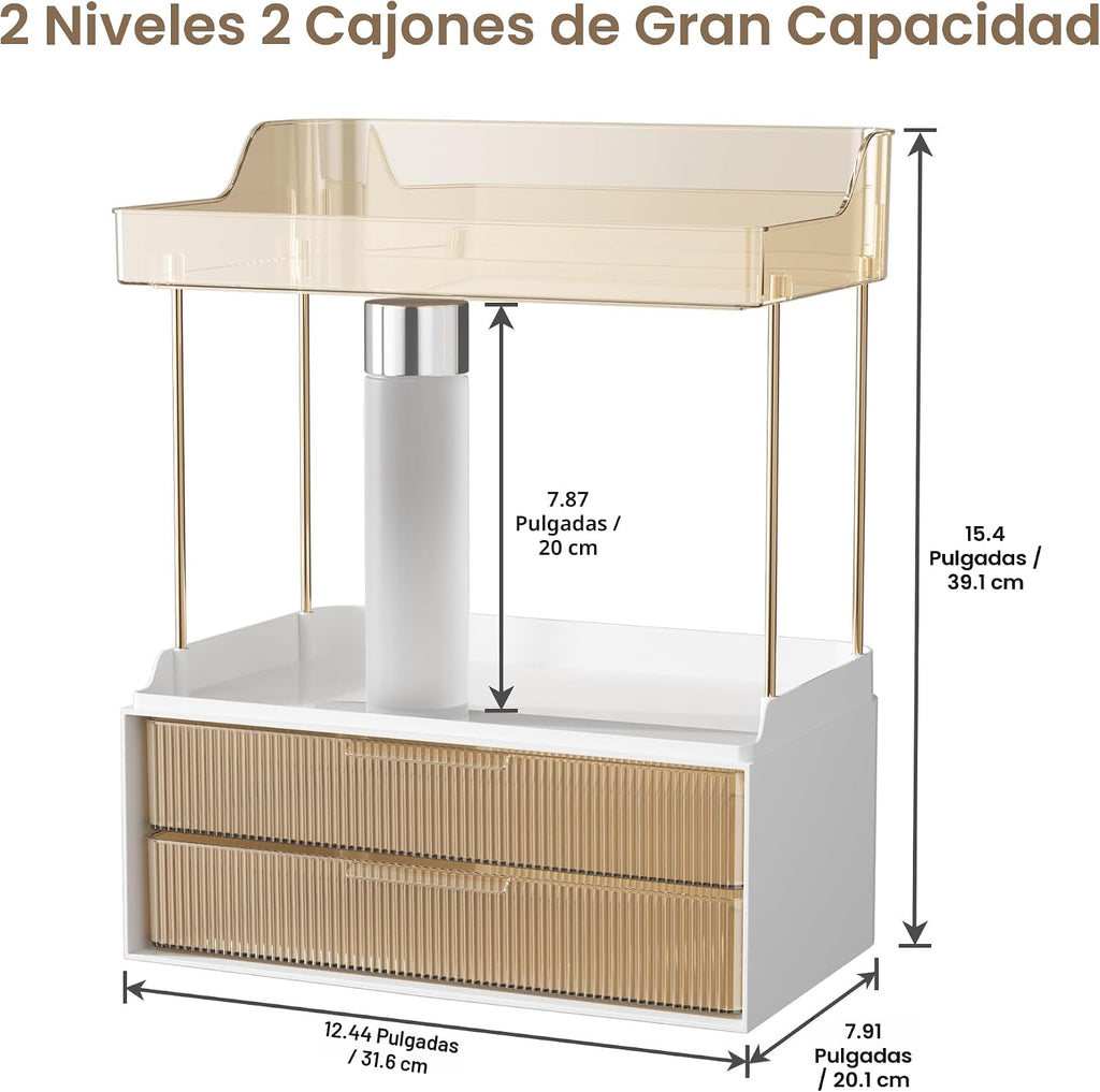 Delamu Organizador y almacenamiento de baño, 2 niveles y 2 cajones,...