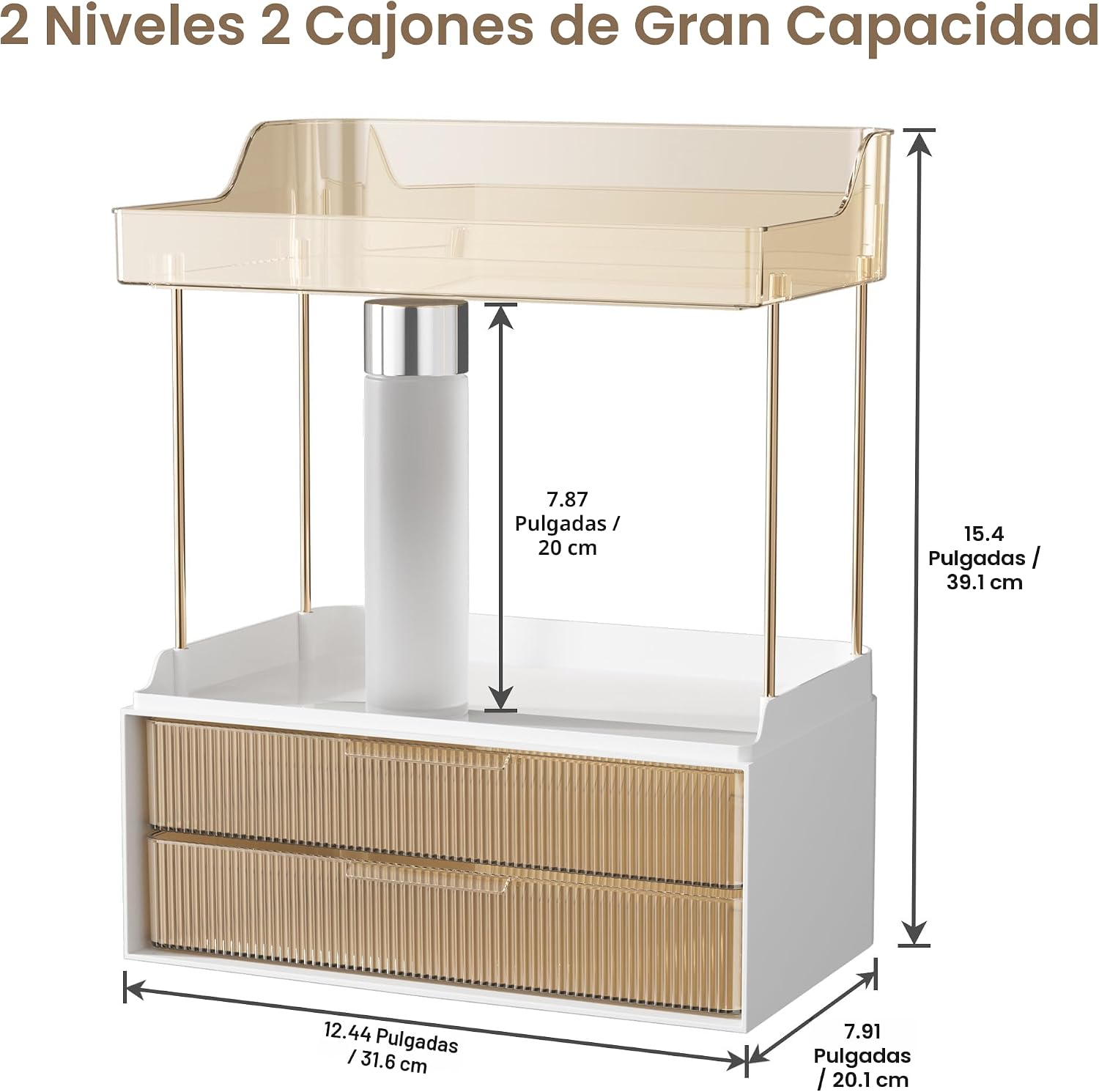 Delamu Organizador y almacenamiento de baño, 2 niveles y 2 cajones,...