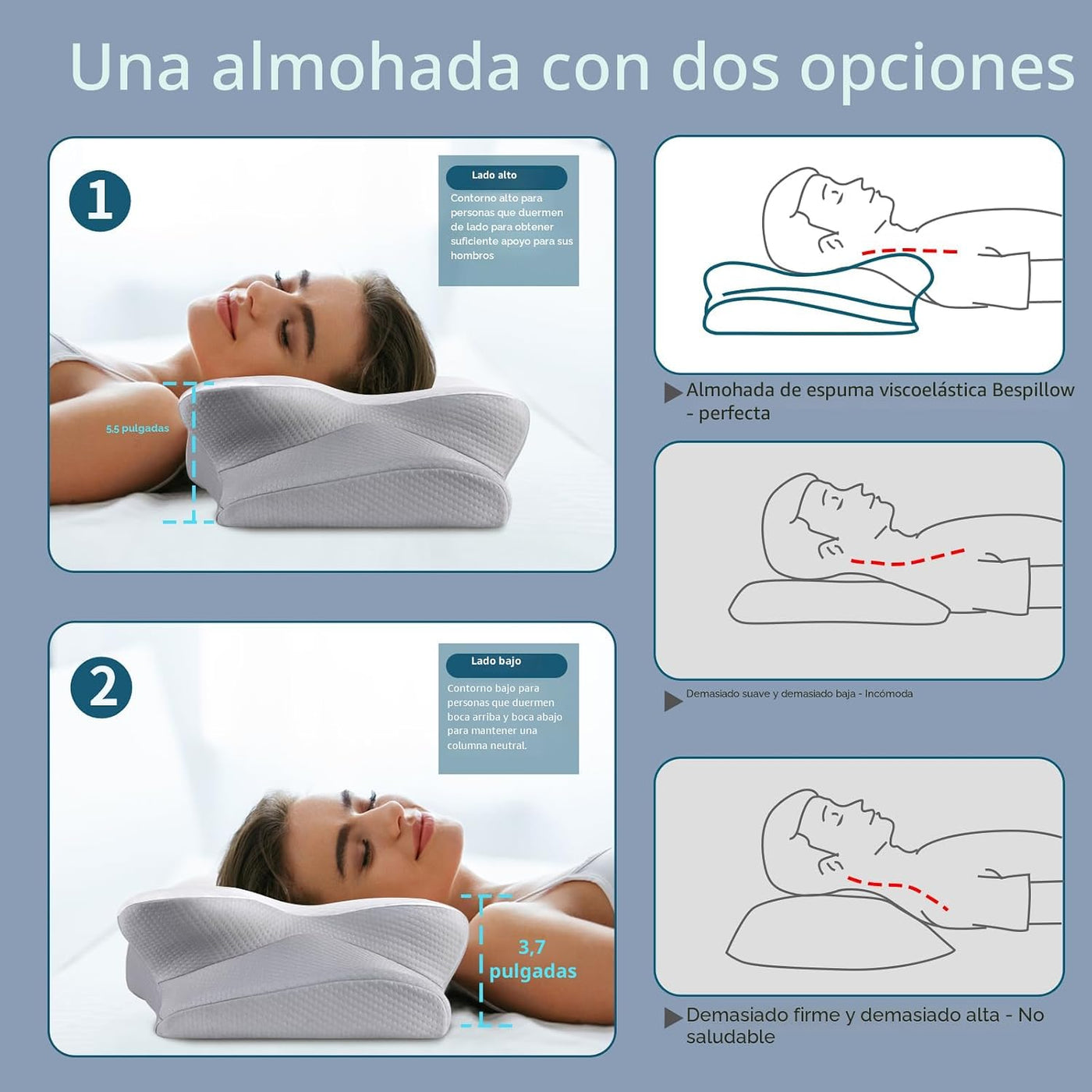 Almohada cervical para dormir - Almohada ergonómica para dormir de...
