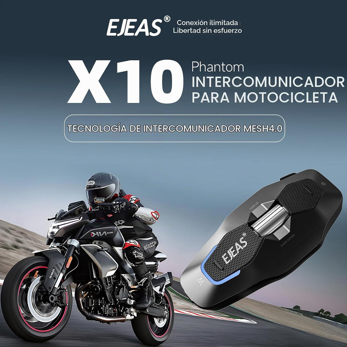 EJEAS X10 - Auriculares de intercomunicación para casco de malla Bl...